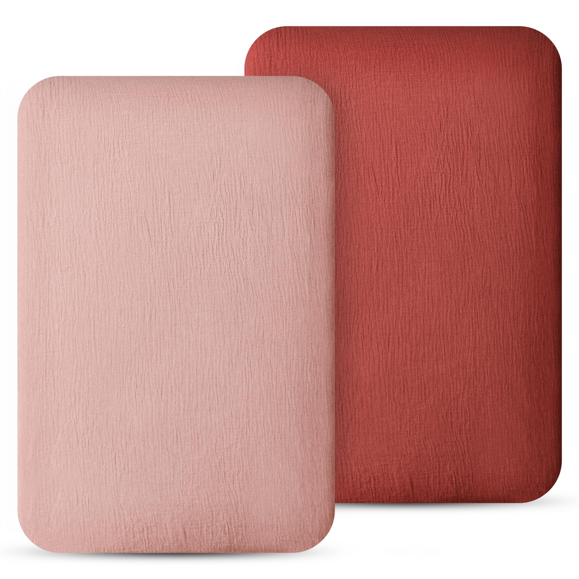 Baby Musselin Spannbettlaken 80x50cm, 100% Baumwolle Bettlaken Matratzenschoner Spannbettlaken für Kinderwagen, Atmungsaktive & Weiche Kinderbett & Kinderwagen-Bezüge, Hautfreundlich, 2er Set