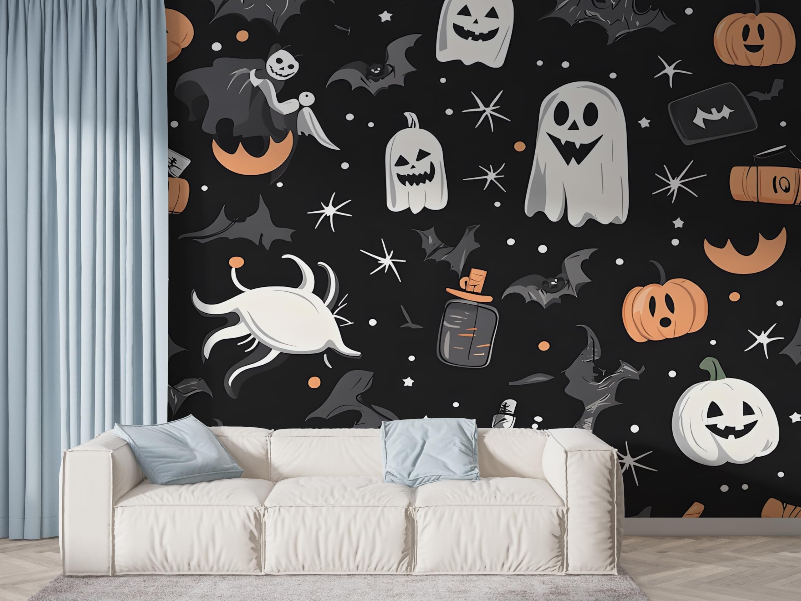Papier peint panoramique Halloween à effet relief 3D et motif chauve-souris