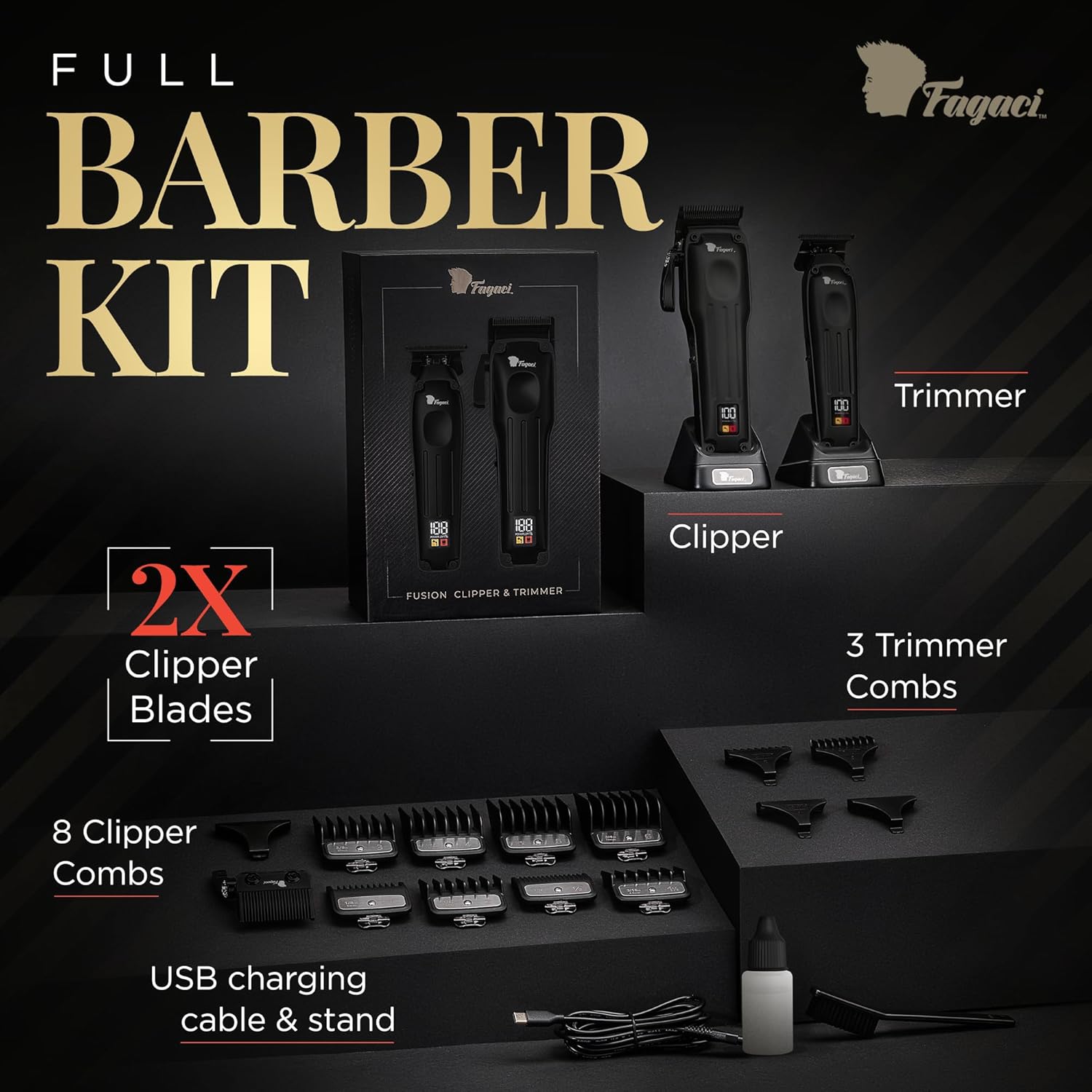 Fagaci Professional Hair Clippers for Men with Superior Precision, Brushless Motor Barber Clippers and Trimmers Set, 5X Longer Sharpness Hair Cutting Kit, Mens Haircut Cordless Clipper for Barber - Image 9