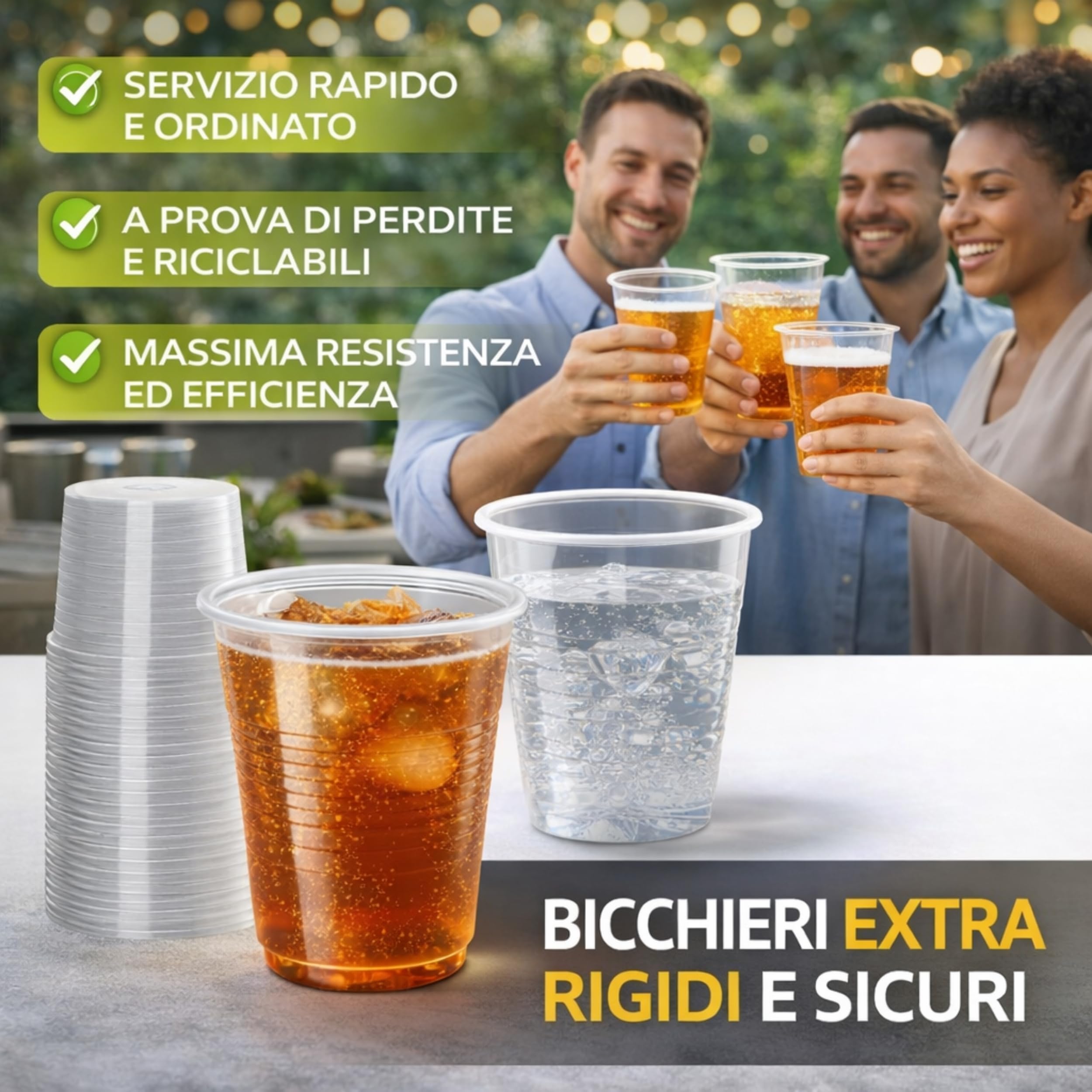 1000 Bicchieri Trasparenti 166 ml RICICLABILI - Extra Resistenti, a Prova di Perdite - Per Bevande Calde e Tiepide, Acqua, Cocktail, Bibite - Ideali per Eventi, Feste, Catering e Ufficio