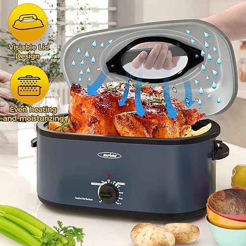 Miniatura 3 de Sunvivi Horno asador y olla de cocción lenta, asador de pavo de 24 cuartos de galón con función única de descongelacióncalor, azul, mini servidor de