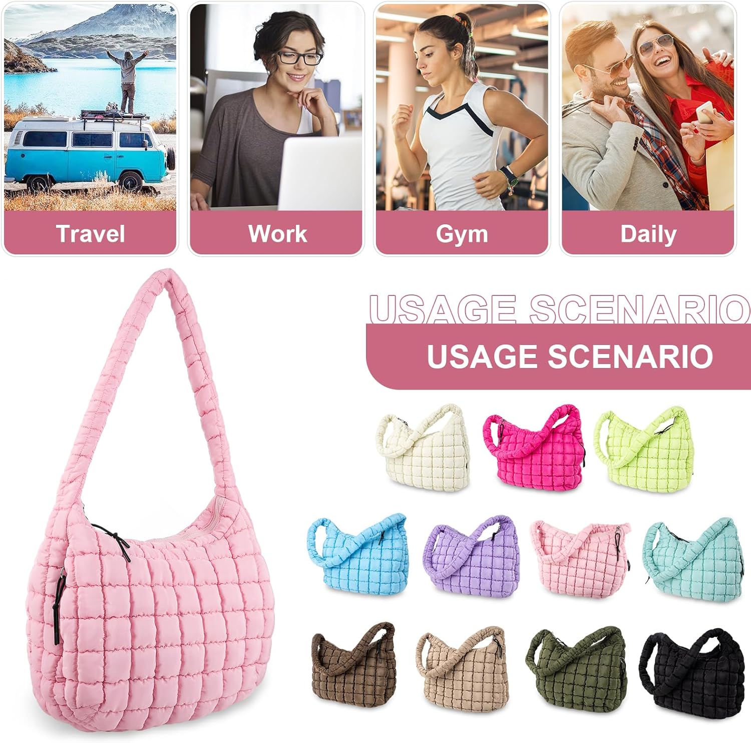 Quilted Puffer Tote Bag Purse Puffy Crossbody Shoulder Bag,Lightweight Nylon Hobo Bag Puffer Carryall Bag for Women Girl - Image 7