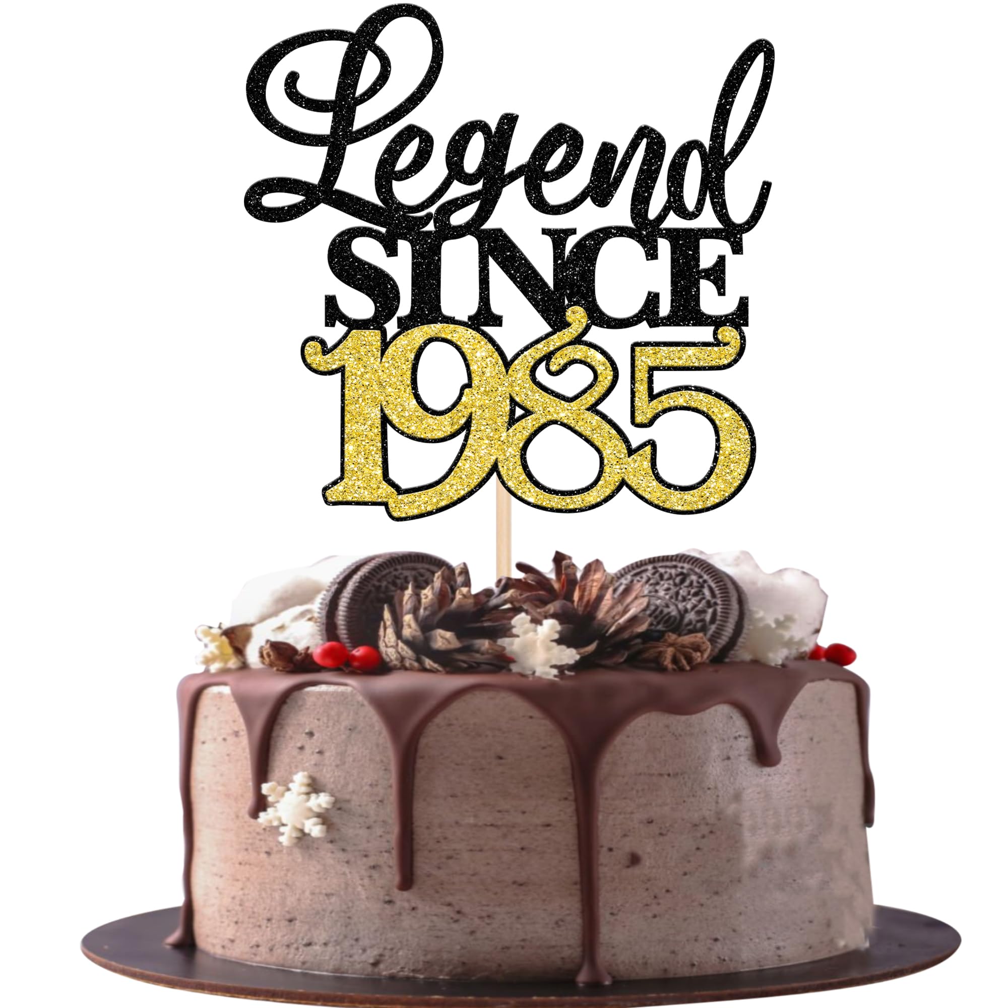 Migeaks 'Legend Since 1985' 40th Birthday Cake Topper - Black Glitter Decoration For Men & Women - View #3