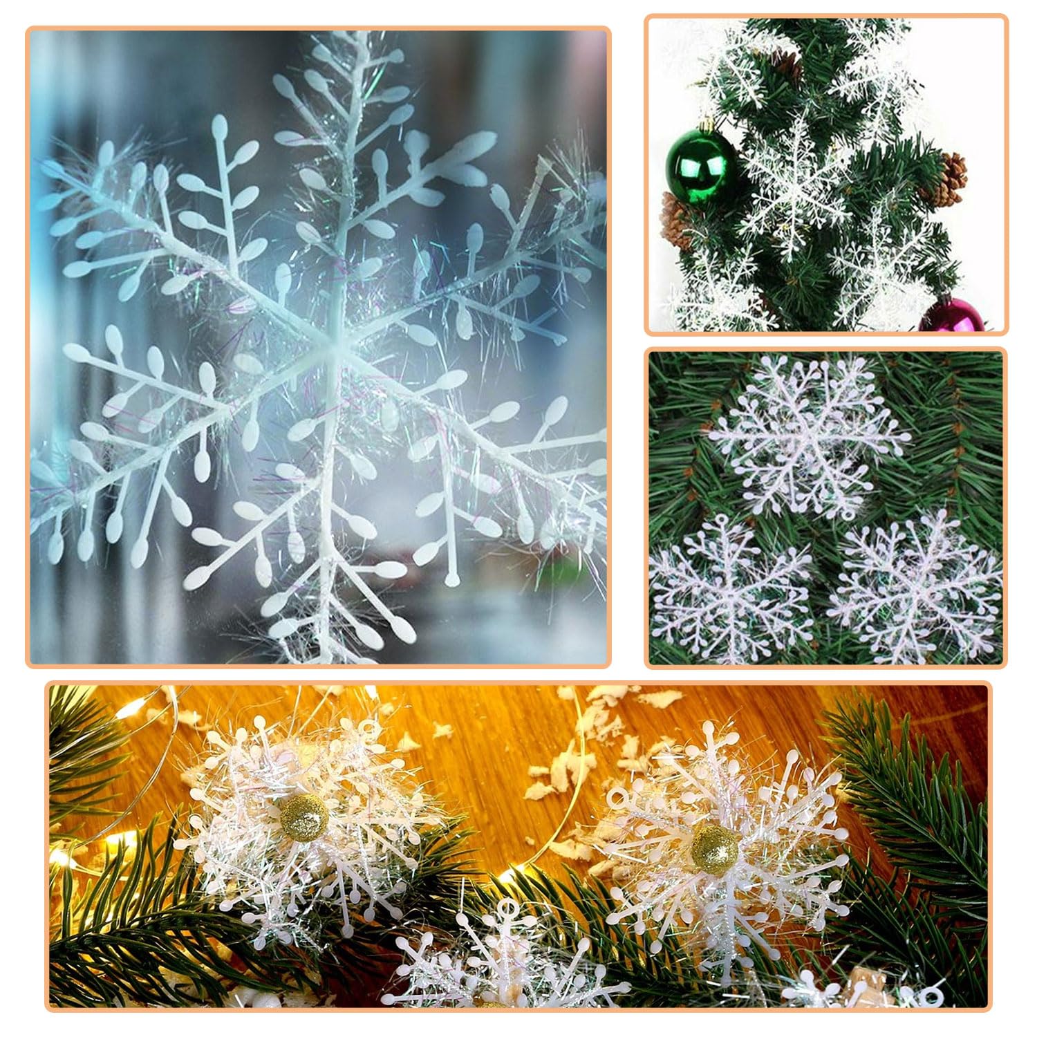 Circa 60 decorazioni natalizie a forma di fiocco di neve da appendere all'albero di Natale, 6 cm