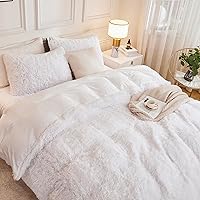 Vista 3 de Andency Faux Fur White Comforter Queen Size, 3 Pieces Fluffy Fuzzy Plush Bedding Comforter Set (1 Shaggy Velvet Comforter & 2 Pillowcases), Soft 03