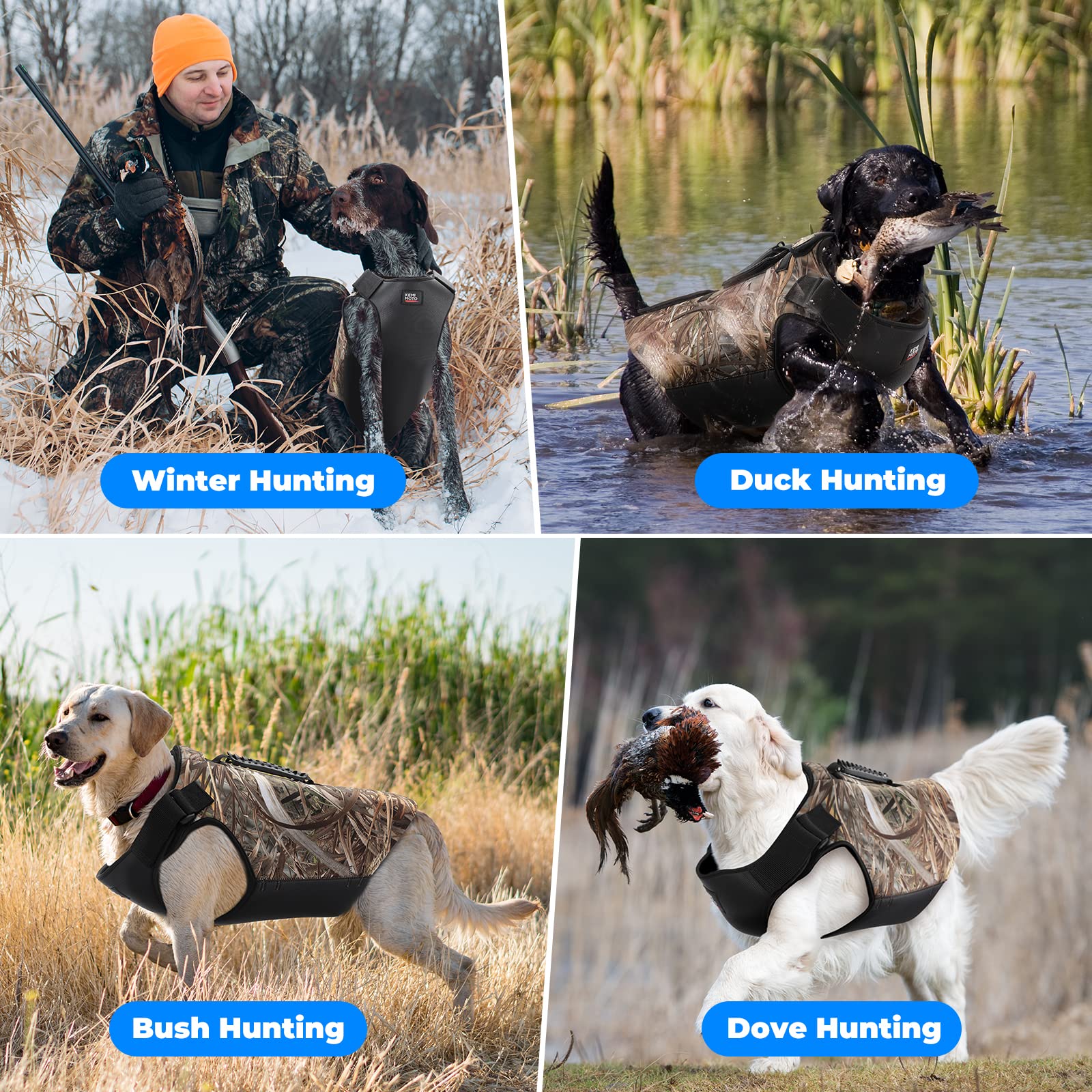 kemimoto Dog Hunting Vest with Camo Neoprene 5 mm Thick, Chest Wear-Resistant and Unique Wrapped Edge for Protection, Comfortable and Adjustable for Duck Hunting