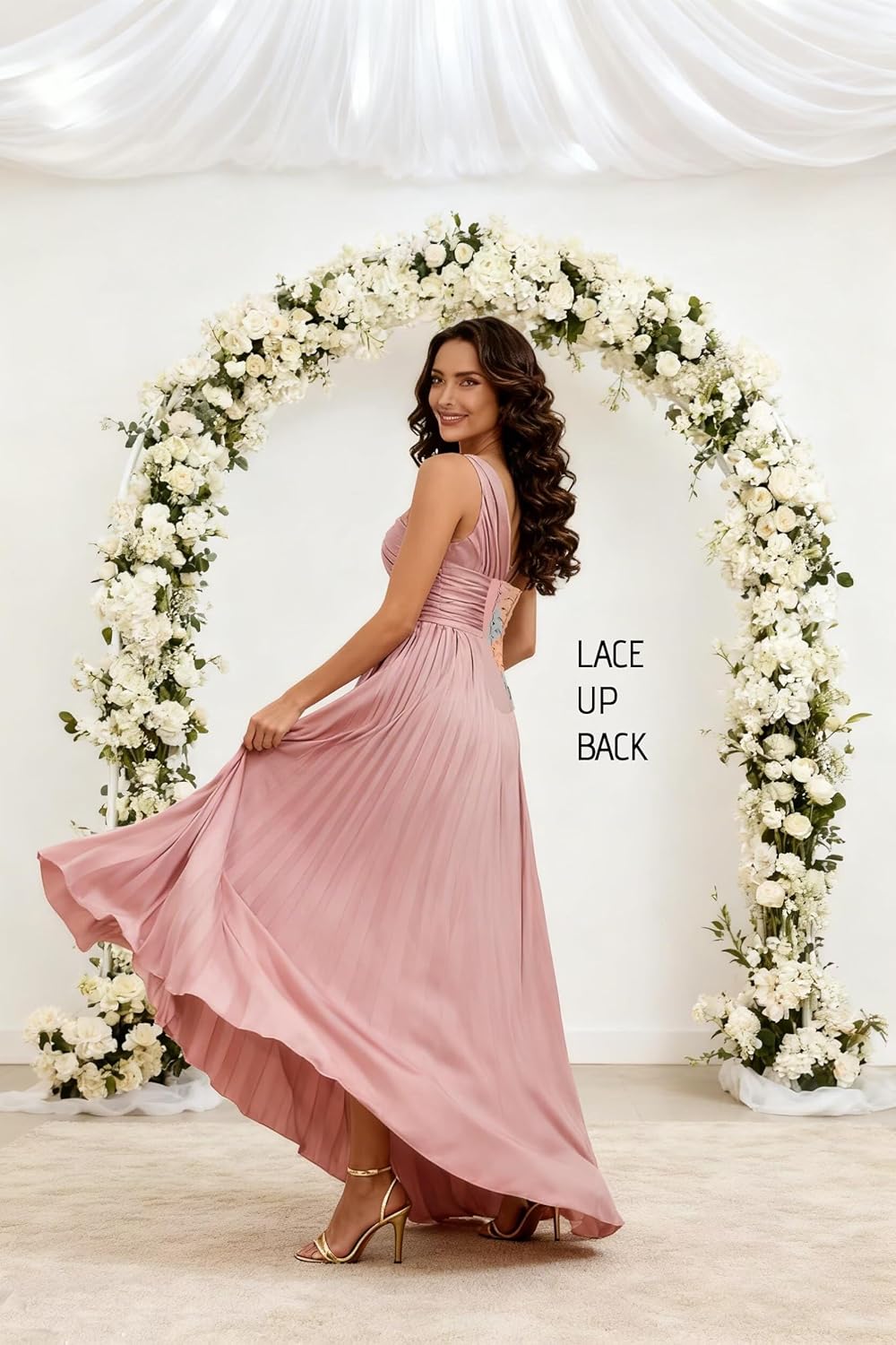 One Shoulder Bridesmaid Dresses for Women 2025 Long Satin High-Low Formal Wedding Guest Evening Dress