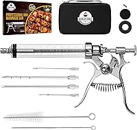 AZOLIZE Stainless Steel Meat Injector Gun Kit - Professional BBQ Marinade Injector for Turkey Brisket Smoking Grilling with Recipes Case