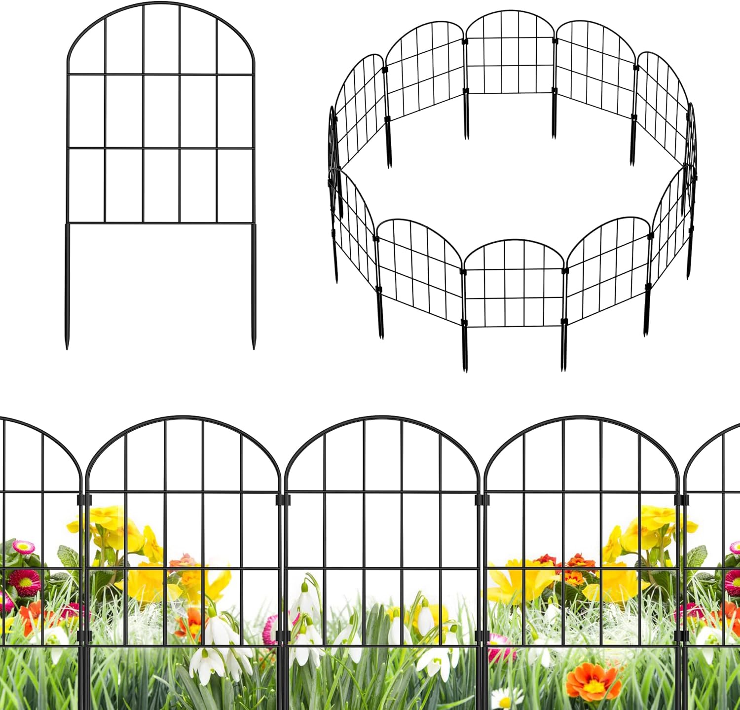 20.58ft (L) x 24in (H) Decorative Garden Fence Panels - Animal Barrier Fence No Dig Fencing Rustproof Metal Wire Edging Panel Border Apply to Dog Fencing for Yard Outdoor Decor Flower Beds