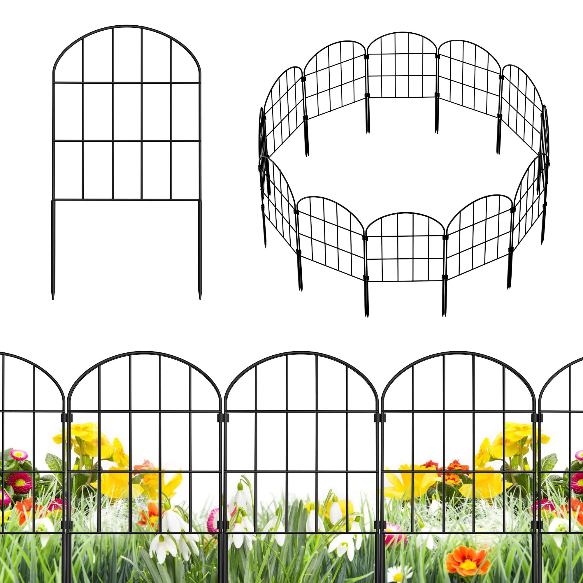 Ticanros 24 Pack Decorative Garden Fence Panels No Dig Fencing, Total 24in (H) x 26ft (L), Rustproof Metal Wire Garden Fence Border, Small Animal Barrier Fence for Dog