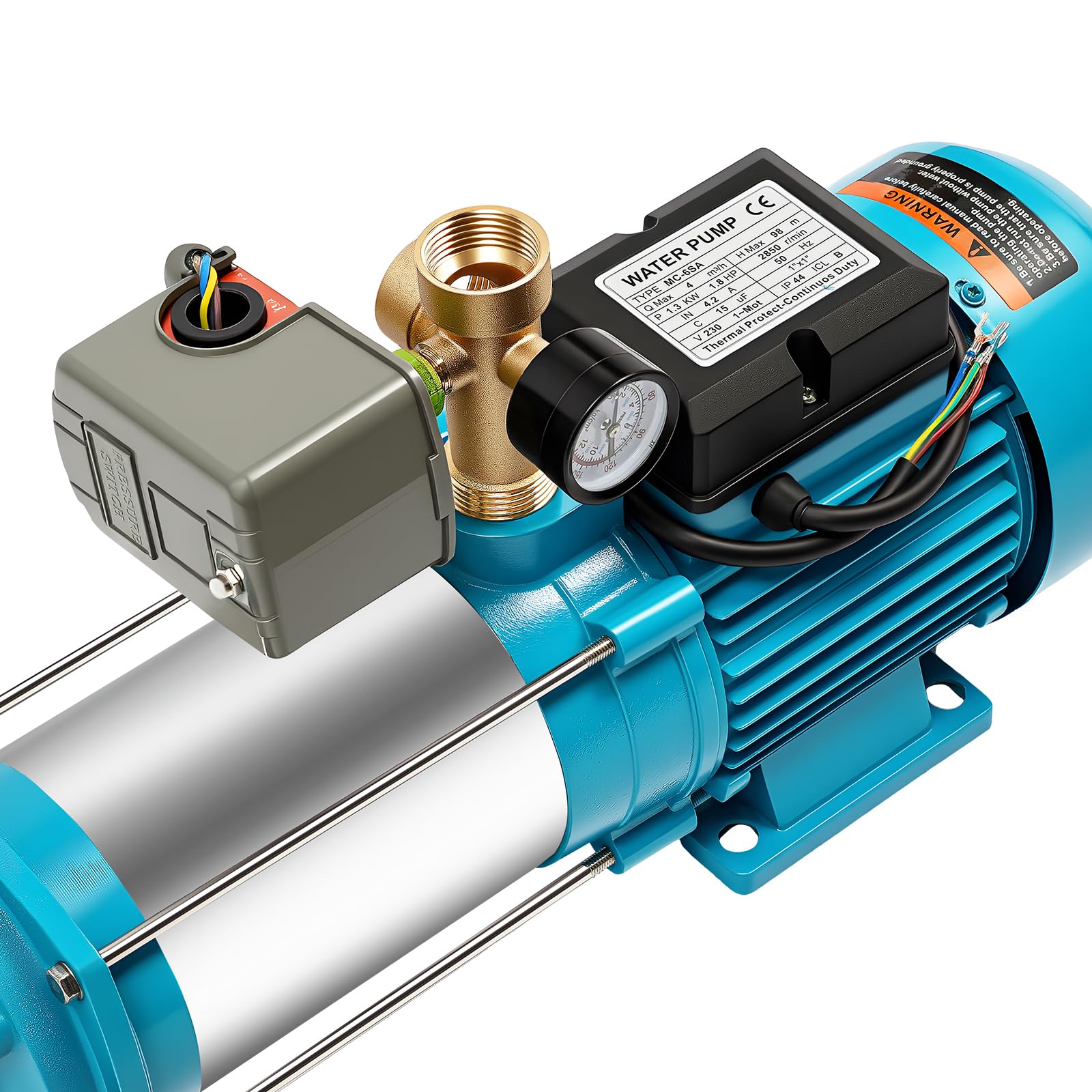 Profi Gartenpumpe 1300 Watt 4000 L/h 9,8bar Jetpumpe Hauswasserwerk Druckschalter Kreiselpumpe Mit Manometer