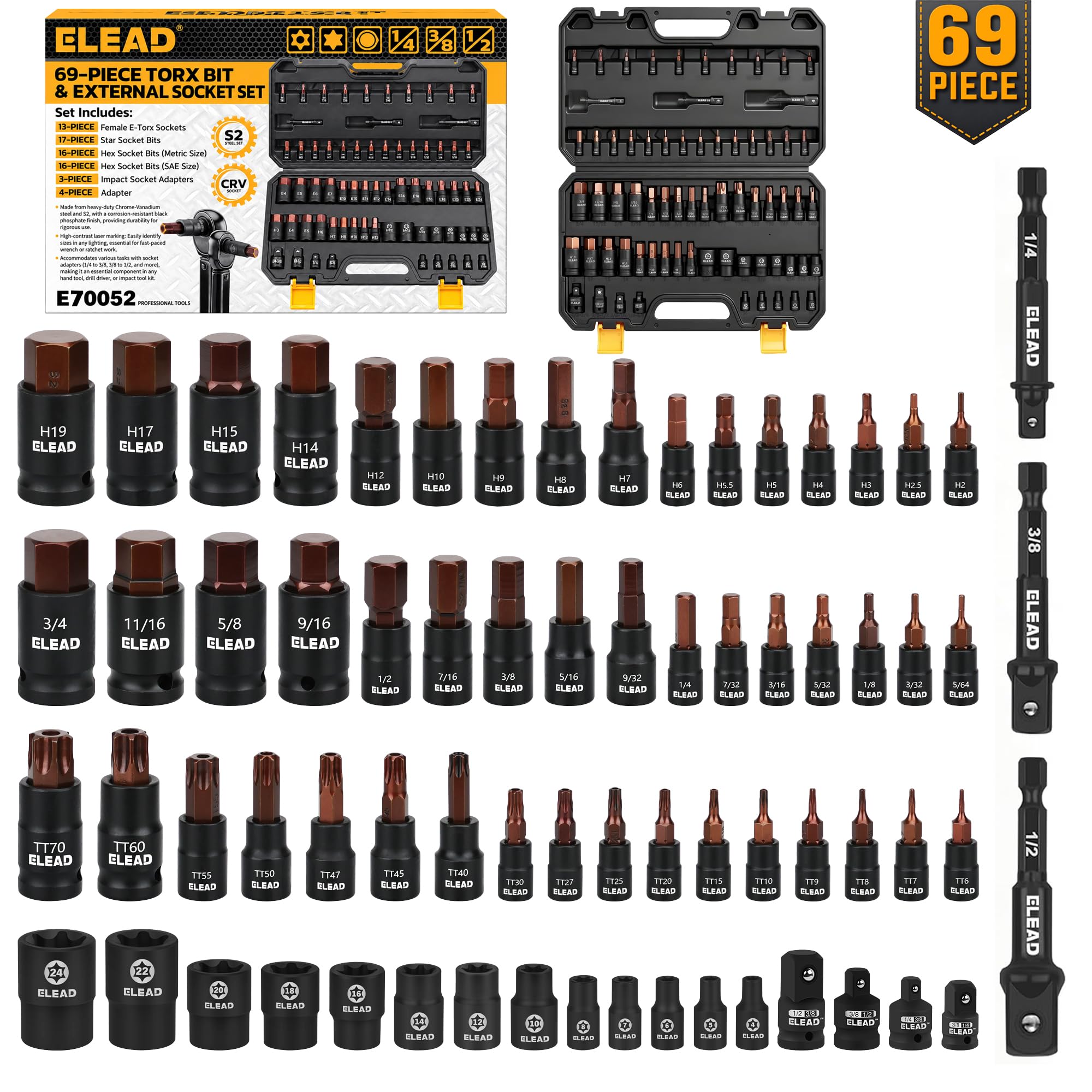 Torx Bit Socket Set - 31 Pieces Premium Alloy Steel -12