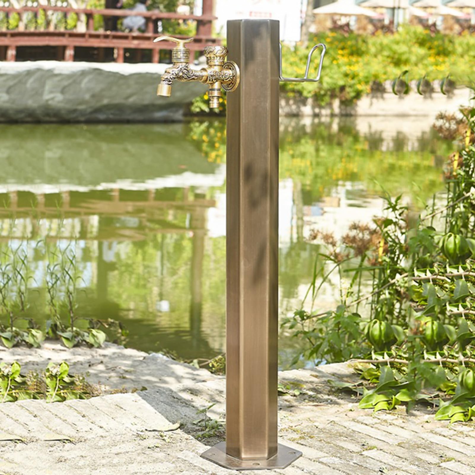 ZYCHSJXA Freestanding Garden Water Column Fountain with Copper Faucet Decorative Feature for Antifreeze Irrigation & Hose Stand Hydrant Dispenser Function