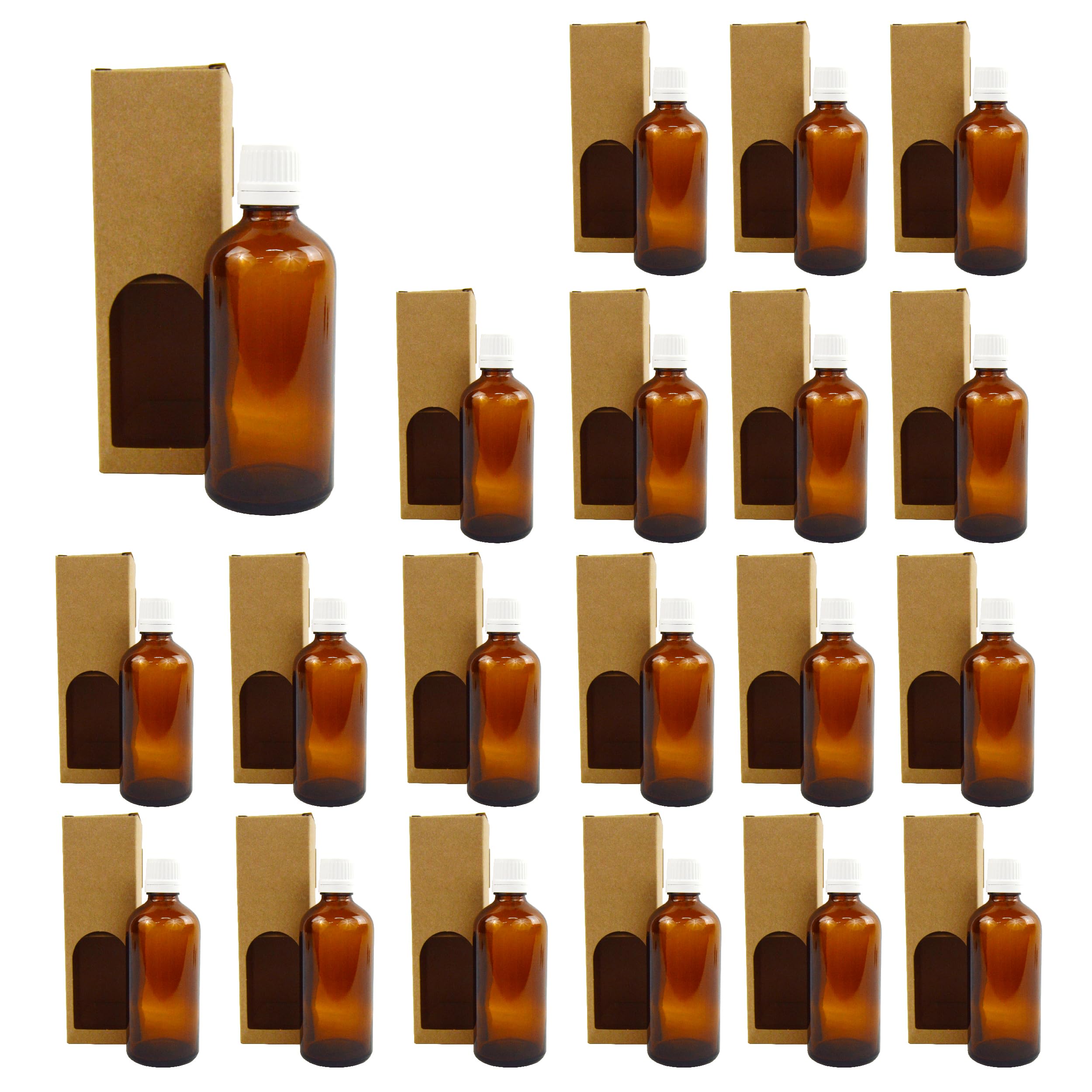 Espirito Rebelde 20 Flacons Compte-Gouttes de 100 ml pour Huiles Essentielles, Aromathérapie, Cosmétiques, Voyage + 20 boîtes