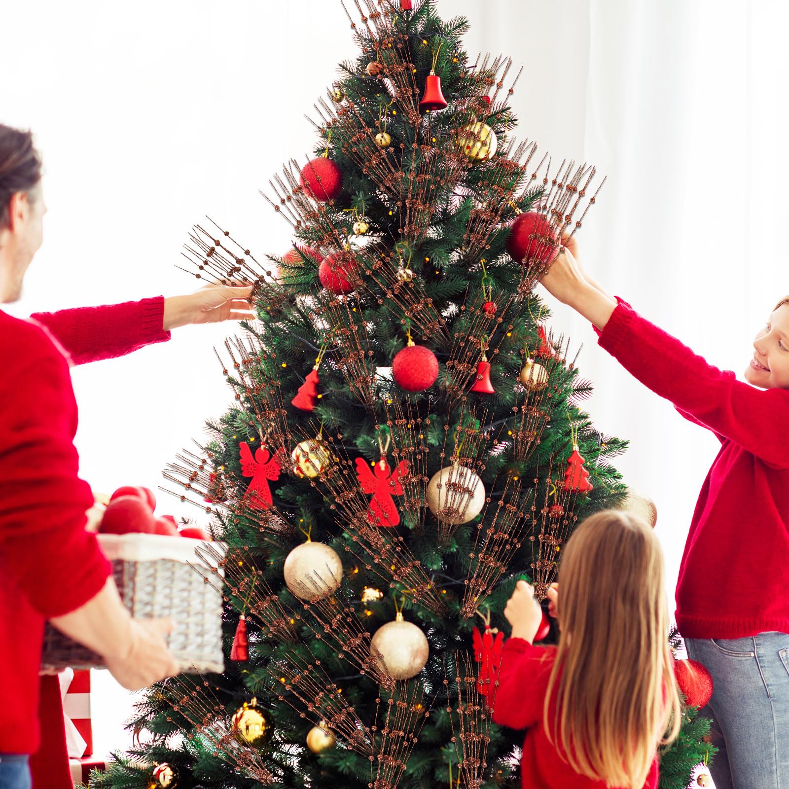 Geosar Künstliche Glitzer-Beerenstiel-Dekorationen, 43,2 cm, Weihnachtsschmuck, Blumenstrauß, Party-Mittelstück, glitzernde Zweige für Hochzeit, Baum, Kranz, Weihnachten, Heimdekoration (braun), 30