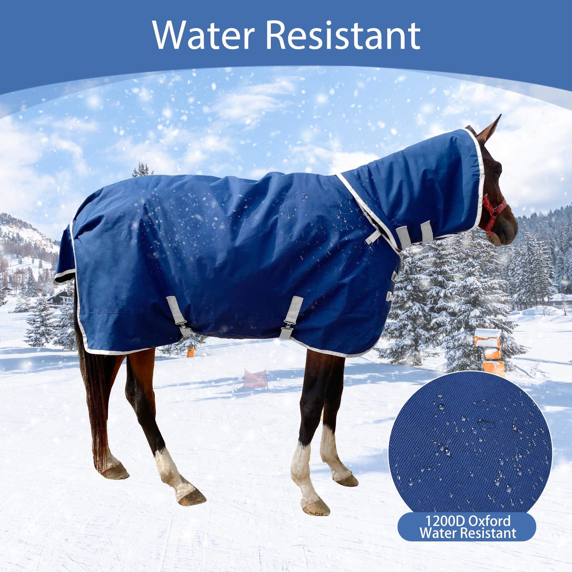 Manta de caballo 1600D impermeable para invierno, 400 g, forro de relleno de algodón cálido 1600D, manta impermeable de peso medio, 72 pulgadas