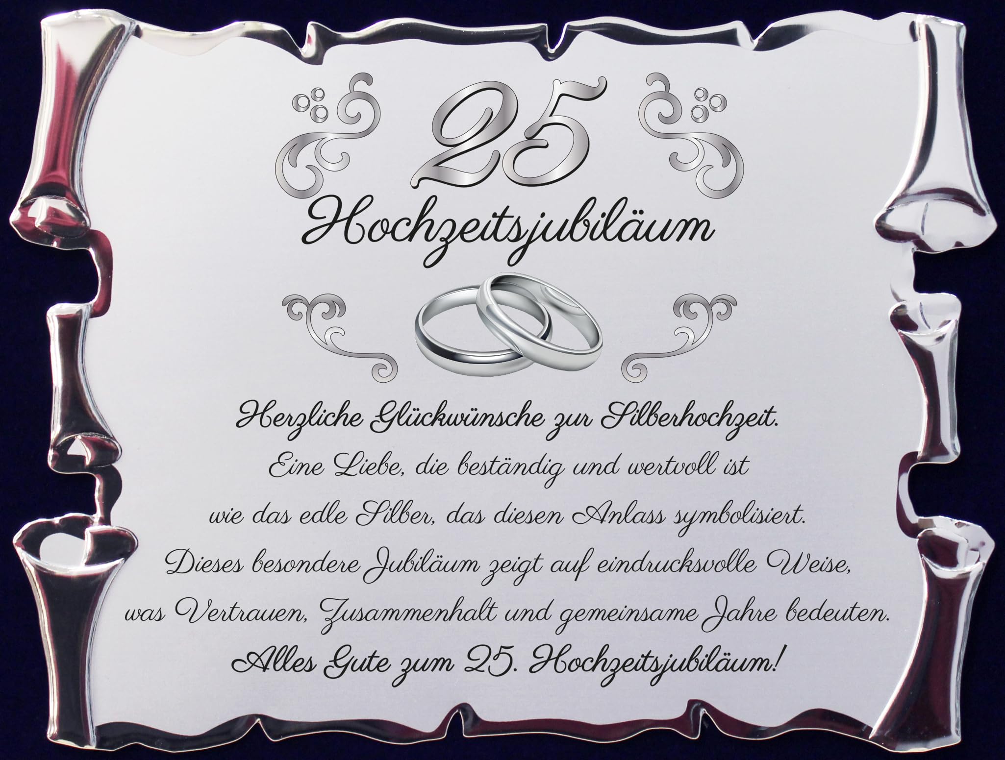 25. Hochzeitsjubiläum – Geschenk zur Silberhochzeit für Eltern, Großeltern & Freunde – Elegante silberfarbene Pergamenttafel in Samtbox – Besondere Erinnerung zum Ehejubiläum (Blau, 25 Hochzeit)