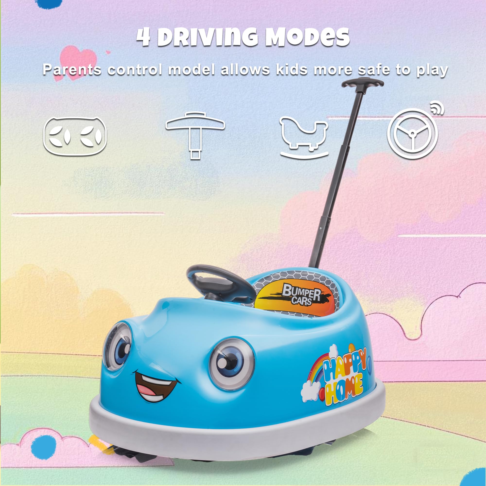 JoyRydz Dual Battery 12V Bumper Buddy Electric Bumper Cars for Toddlers 1-3, Remote Control Kids Bumper car, 1 2 3 4 Year Girls, Plate, Push Rod, Rocking Horse Gift 12-18 Months Baby Ride on Toys