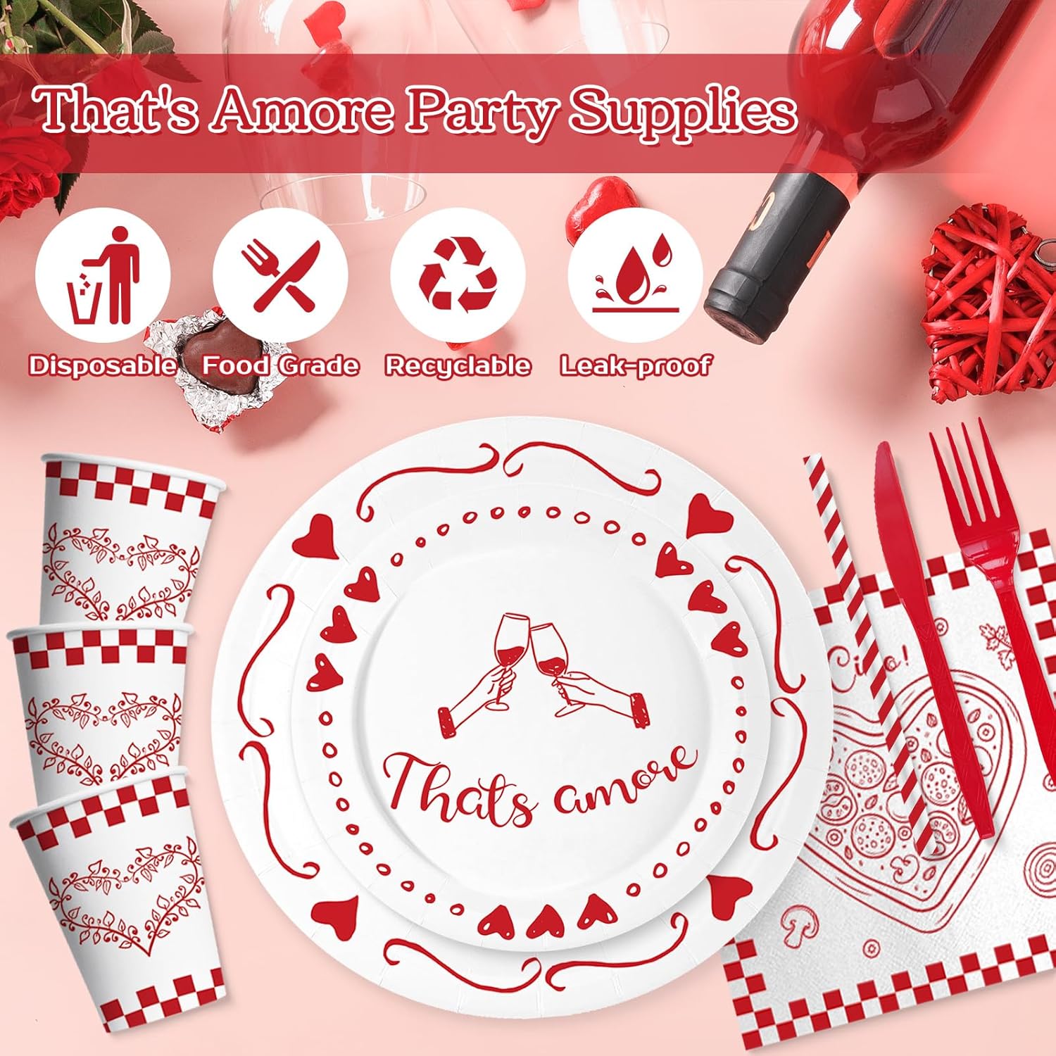 That's Amore Party Decorations Italian Themed Bachelorette Party Supplies Italian Theme Party Disposable Cocktail Napkins 13 X 13 Inches Pizza Party Red and White Gingham Paper Napkins