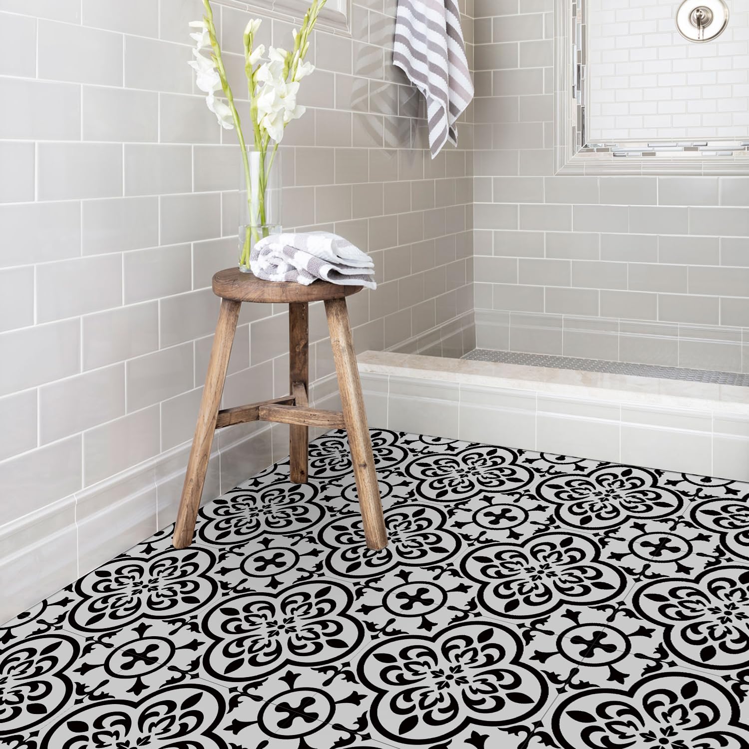 Alwayspon 24Pcs 30x30cm Thickened Vinyl Floor Tiles Sticker, Peel and Stick Waterproof Backsplash Sticker Wall Tile Stickers for Kitchen Bathroom, T045