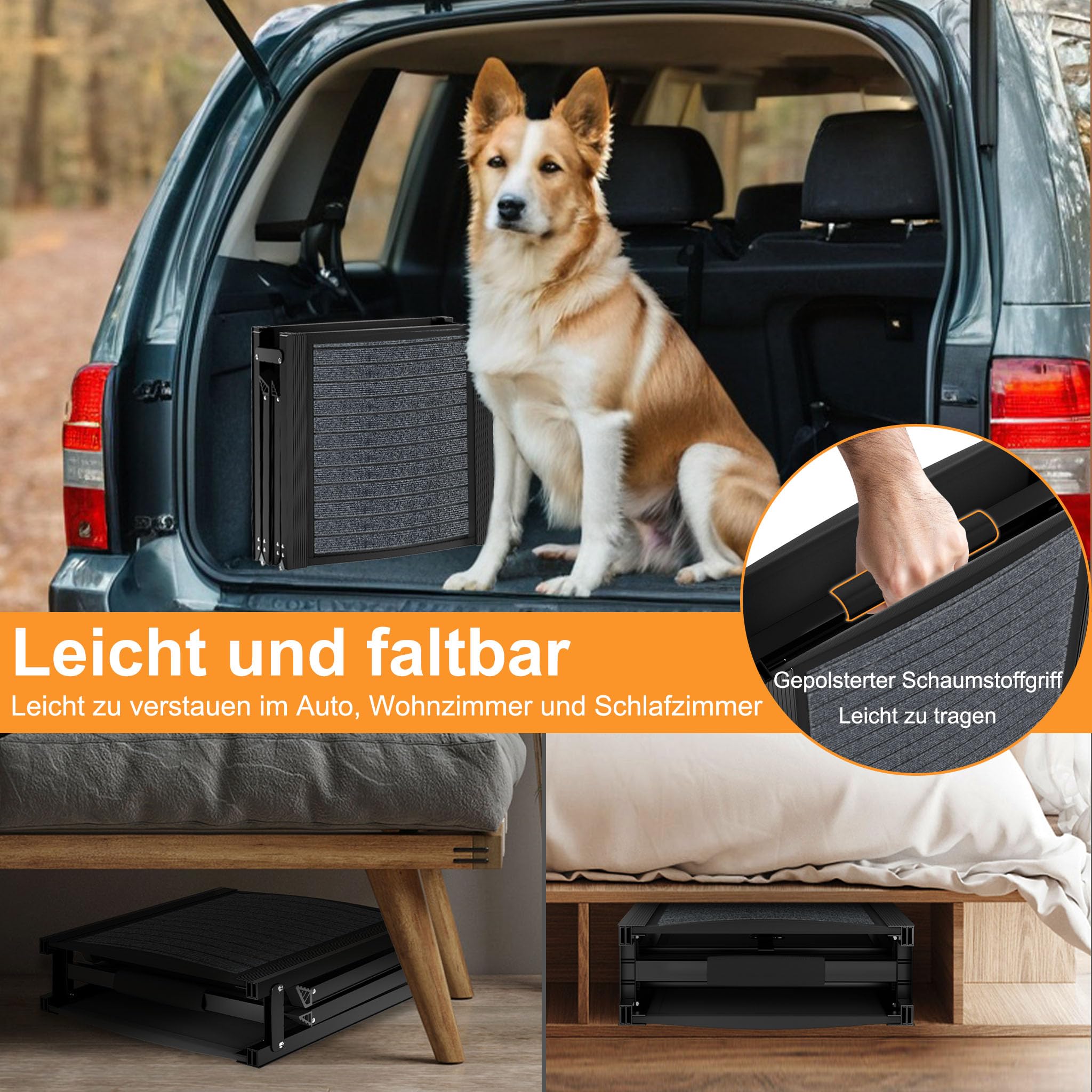 Froadp Rampa plegable para perros de aluminio, 157 x 43 cm, para coche, SUV, camión y caravana, antideslizante, alta capacidad de carga hasta 110 kg, rampa para coche para perros, color negro