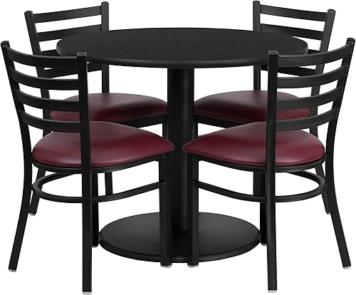 Miniatura 3 de 36" Ronda laminado Juego de mesa con 4sillas Escalera Back metalBorgoña vinilo Asiento