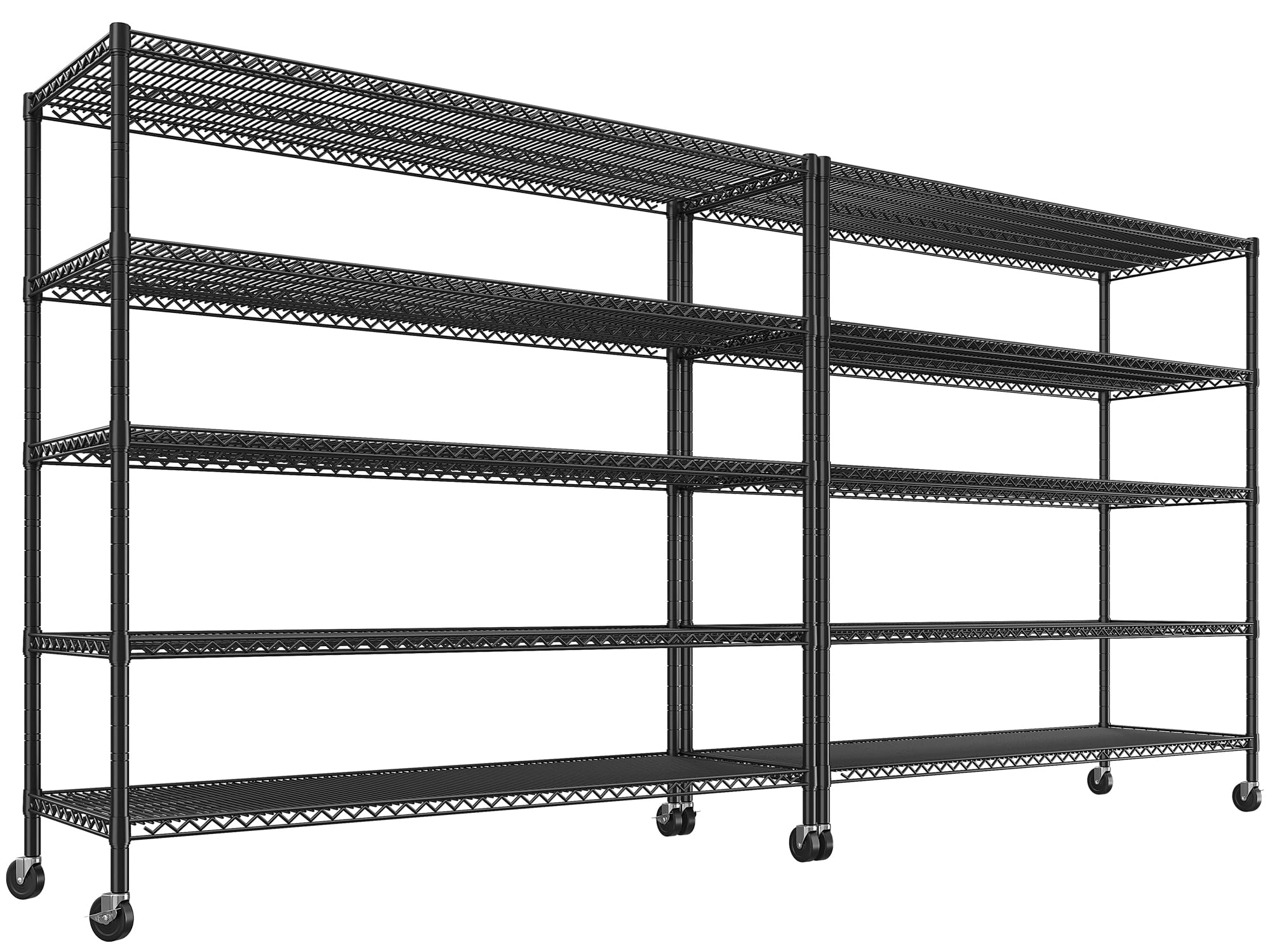REIBII 85.7" H Storage Shelves 2998LBS Metal Shelving Unit with Wheels & Feet, 5 Tier Garage Shelving Heavy Duty Adjustable Wire Shelf for Pantry Kitchen Garage, 85.7" H X 55.5" W X 24.2" D, 2PCS