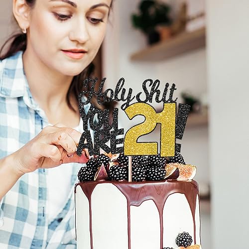 Miniatura 6 de Holy Shit You are 16 - Decoración para tartas de 16 cumpleaños con purpurina para dulces 16, dieciséis saludos a 16 años, suministros de decoración