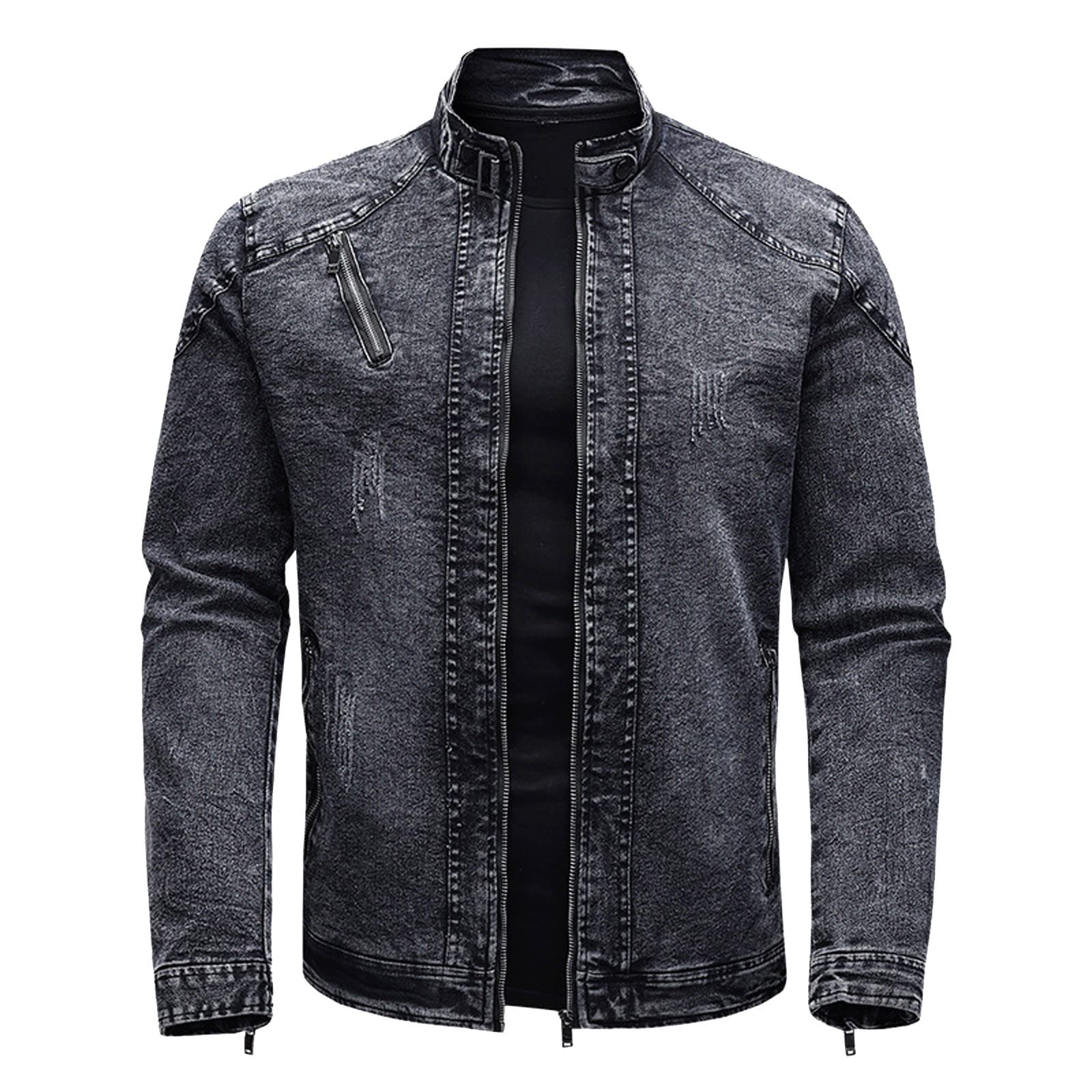 Genérico Chaqueta Vaquera Hombre - Cazadora Vaquera Hombre Cremallera Talla Grande Cuello Alto con Múltiples Bolsillos Retro Chaquetas Color Sólido Slim Fit Holgados Abrigo para Estilo Casual