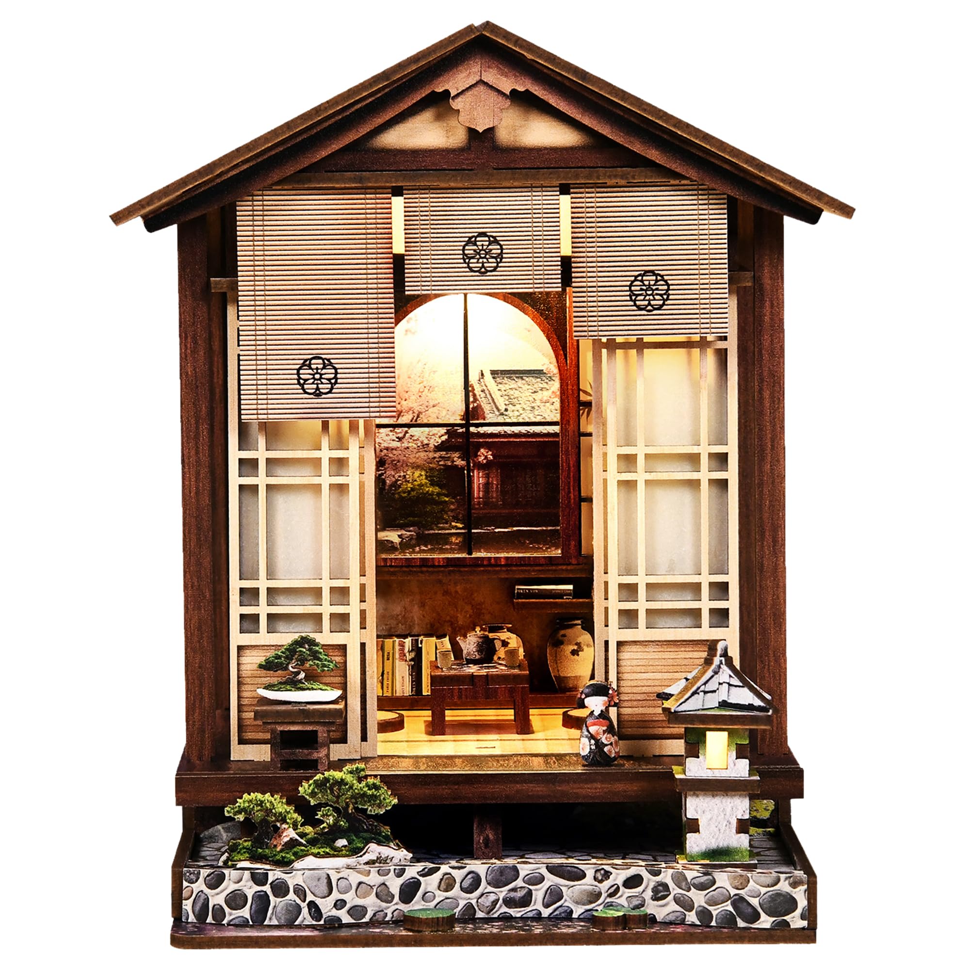 MAKEASY Book Nook Kit with LED Light, DIY Miniature House Kit for Adults, Japanese Garden Booknook 3D Wooden Puzzle Bookshelf Insert, Craft Kit Shelf Decor Gift for Book Lovers โ image 1