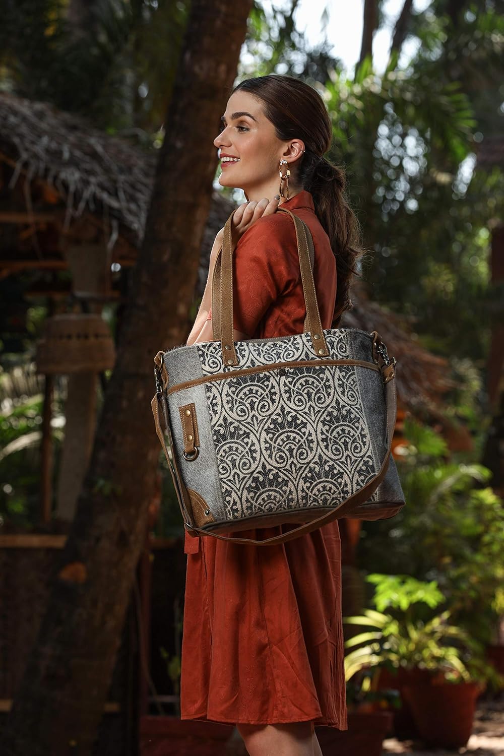 Myra Bag Ace Upcycled Canvas & Cowhide Messenger Bag S-1476 - Image 2