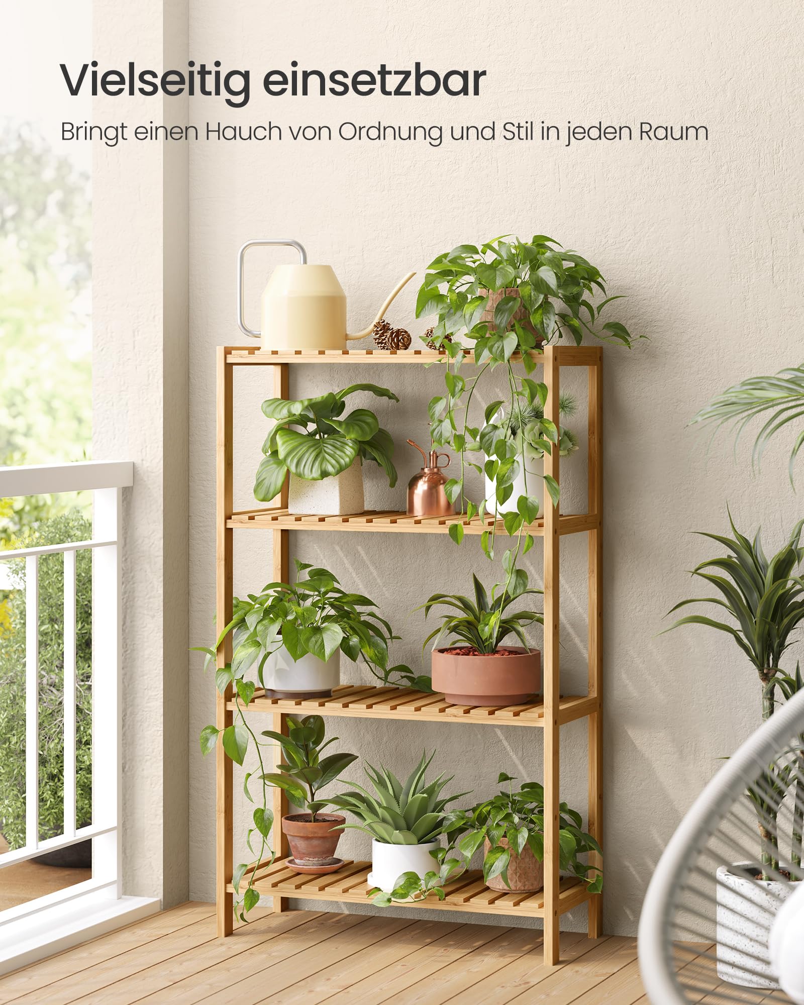 SONGMICS Badezimmerregal, Badregal, Küchenregal, Schuhregal mit 4 Ebenen, Standregal aus Bambus, 26 x 60 x 100 cm, für Bad, Wohnzimmer, Flur, Küche, naturbeige BCB034Y01