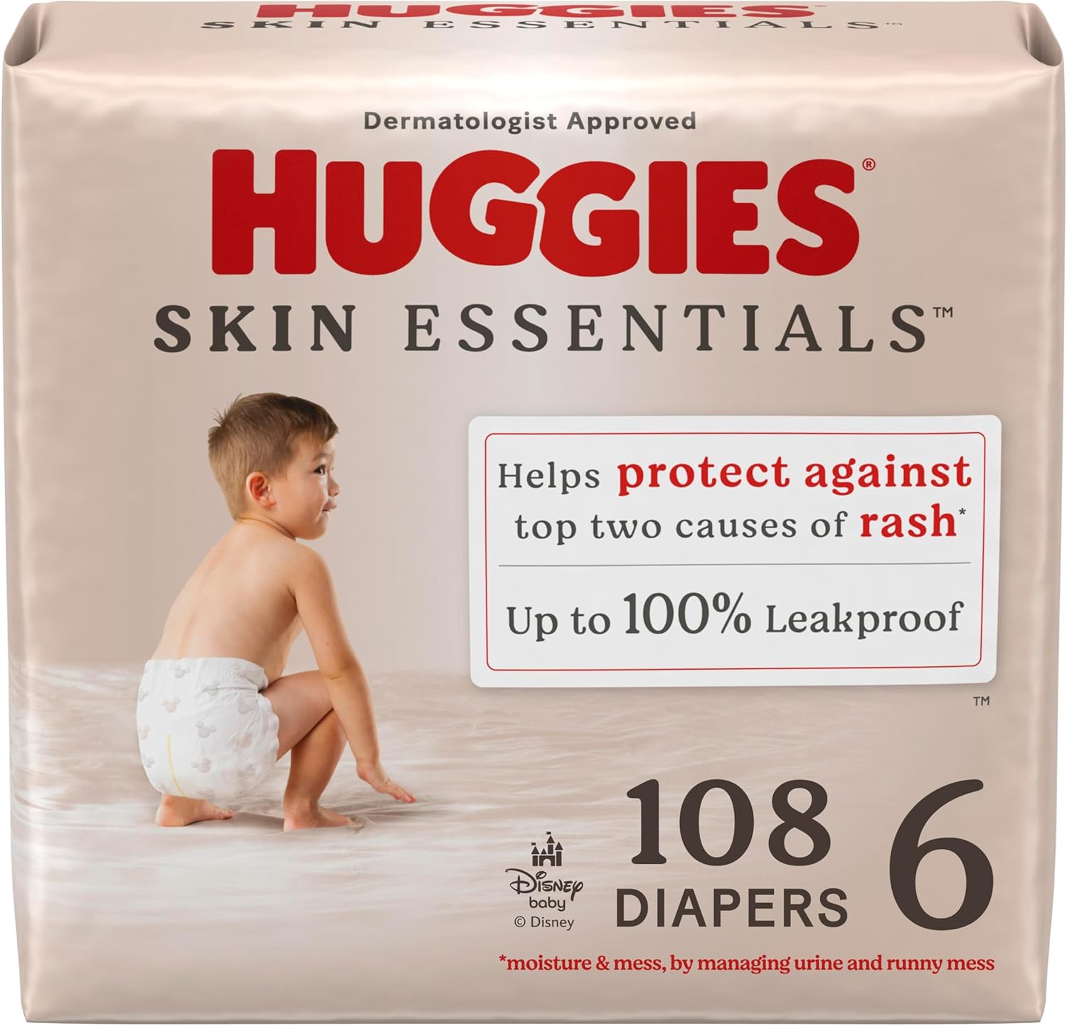 Huggies Size 6 Diapers, Skin Essentials Baby Diapers, Size 6 (35+ lbs), 108 Count (2 Packs of 54), Packaging May Vary Size 6 108
