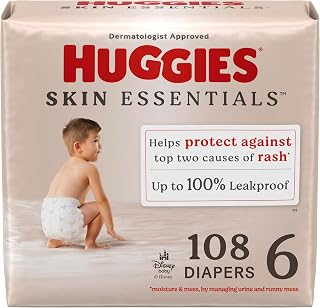 Size 6 Diapers, Skin Essentials Baby Diapers, Size 6 (35+ lbs), 108 Count (2 Packs of 54), Packaging May Vary