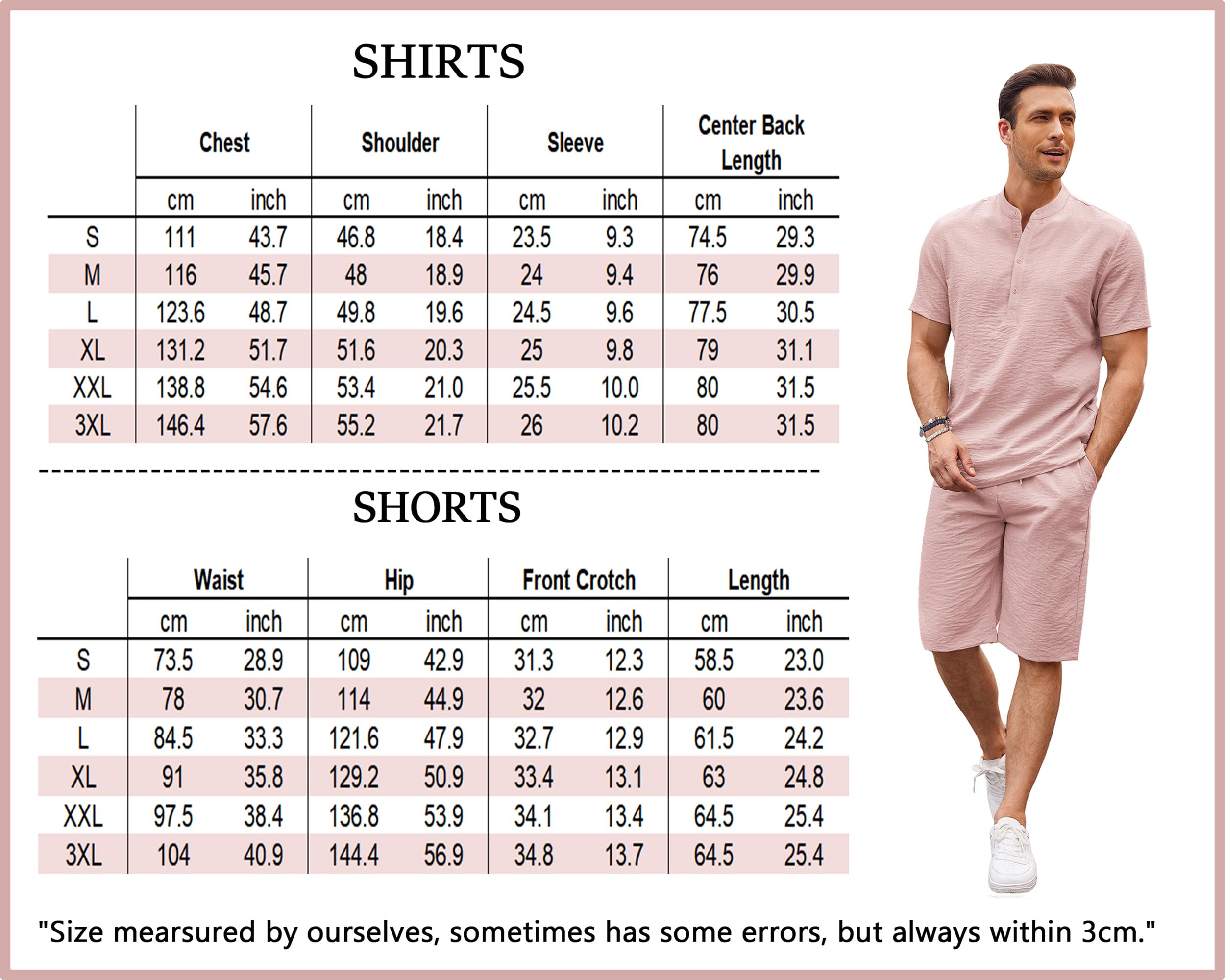 COOFANDY Set di 2 pezzi da uomo in lino casual Henley camicie a maniche corte da spiaggia pantaloncini da yoga pantaloni estivi | Chiusura con bottoni, spiaggia, estate, leggero, traspirante, coulisse regolabile