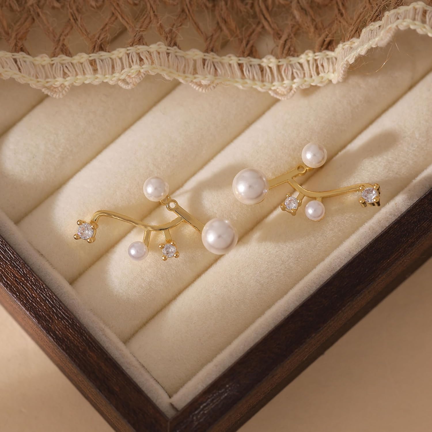 Stud Earrings For Women,Cute Wedding Pearl Earring Jackets Dainty 14K Gold Plated Hypoallergenic Earrings For Women Trendy Formal Cubic Zirconia Stud Earrings Gold Jewelry - Image 7