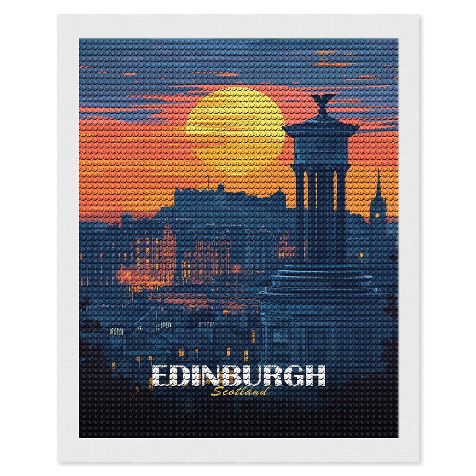 Junmoney Edinburgh Scotland Cityscape at Sunset Diamond Art Canvas 16"x20", Full Kit Included, Bedroom Decor, for Beginners, Thoughtful Handmade Gift