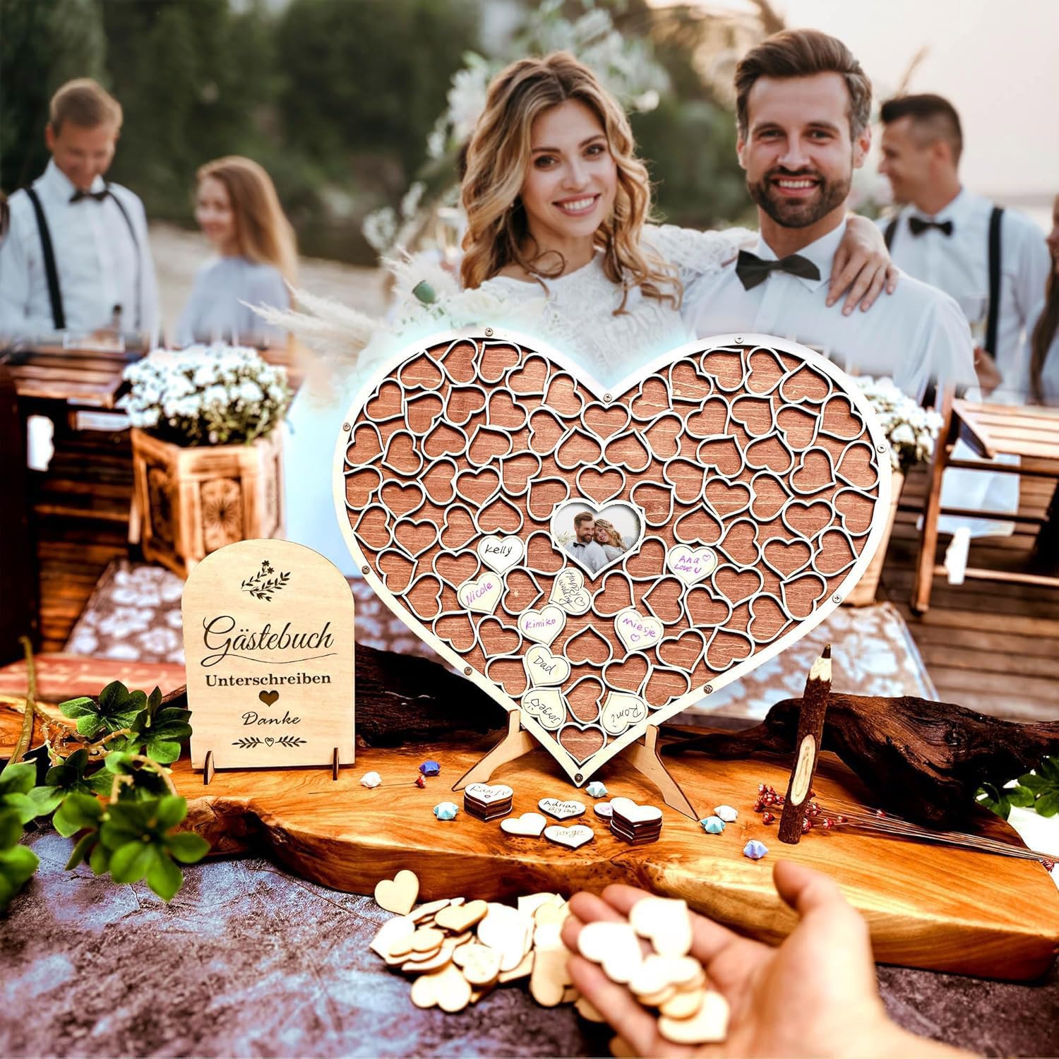 Livre D'or De Mariage Unique En Bois En Forme De Cœur Alternatif Pour