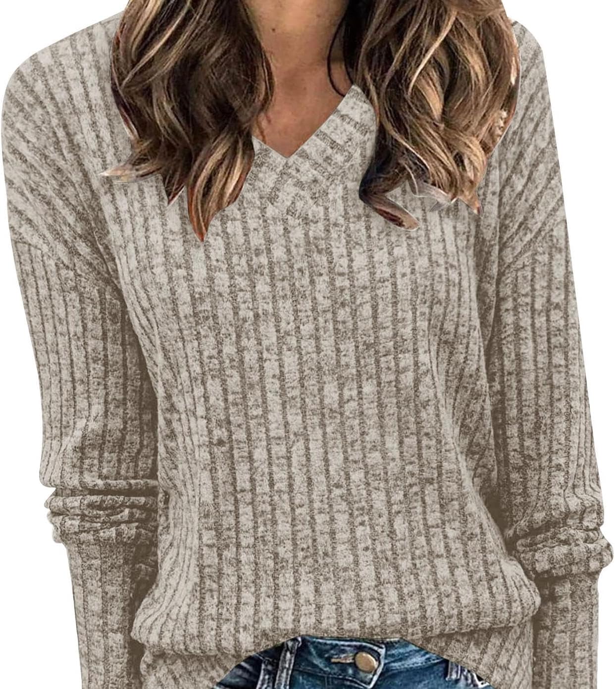 Women Sweater for 2025 Autumn Winter V Neck Long Sleeve Classic Fashion Lightweight Pullover Tops