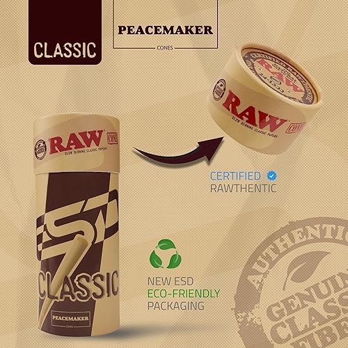 Miniatura 3 de RAW Peacemaker Cones Classic  Paquete de 54  Más grande que el tamaño King  Todo natural apto para veganos y pre-enrollados para mayor comodidad
