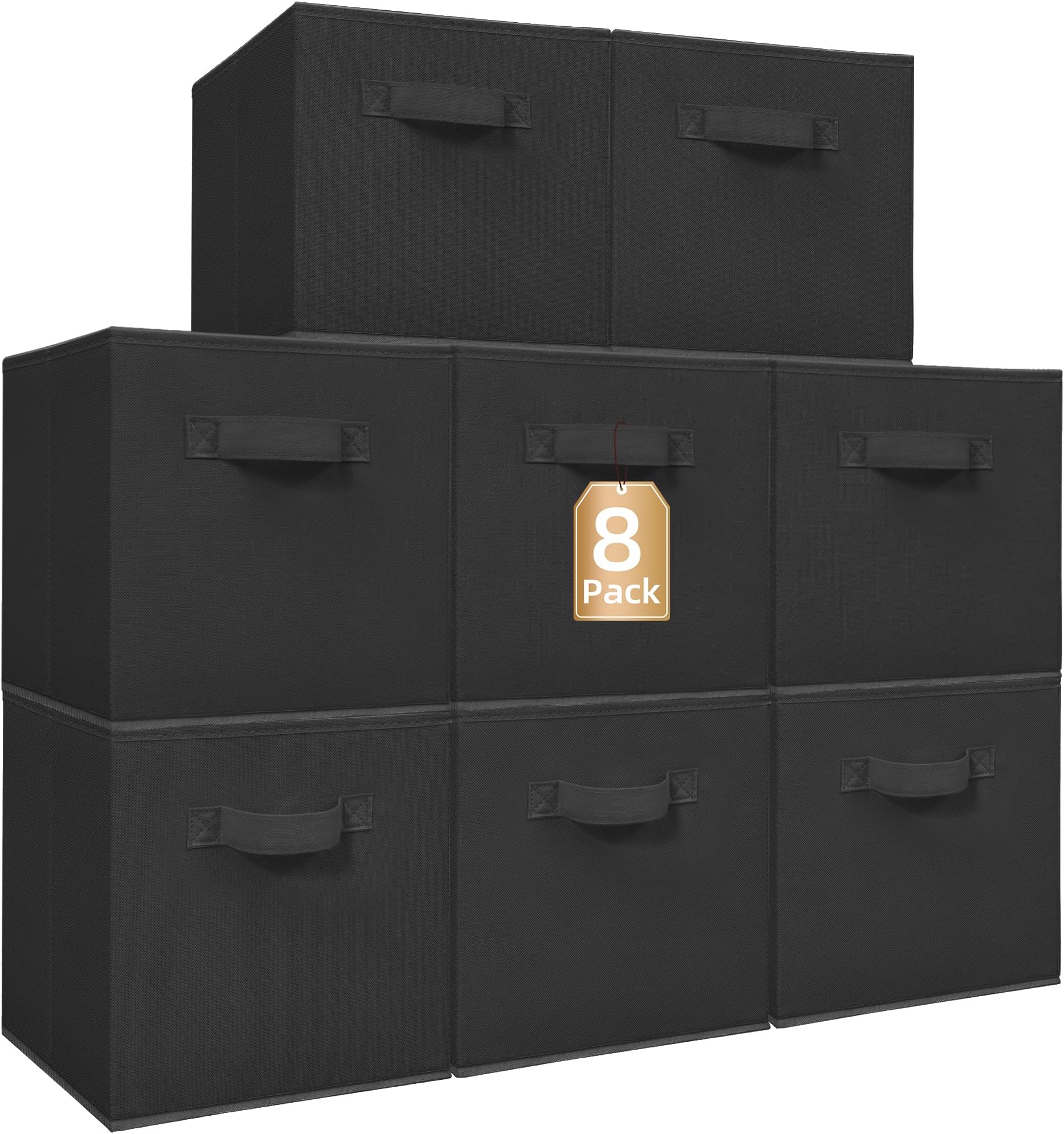STORAGE MANIAC Storage Cubes, 11 Inch 6 Pack Collapsible Fabric Shelf Bins | Closet Basket Organizer with Handle for Shelves, Offices, 10.5" x 10.5" x 11" Non-Woven Foldable Storage Boxes, Black