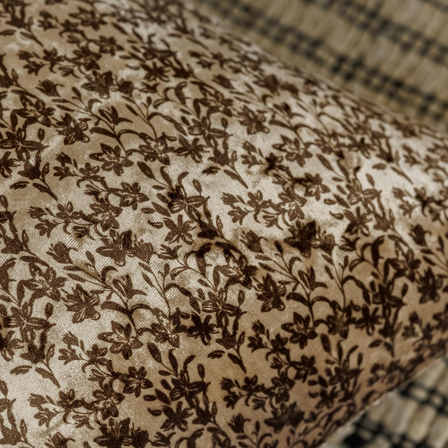 Velvet Vintage Double Sided Floral Print Throw Pillow Covers Set of 2 Soft Decorative Luxurious Silky Pillow Cushion Cases for Home Decor Couch Sofa Bed Living Room (Champagne, 12x20)