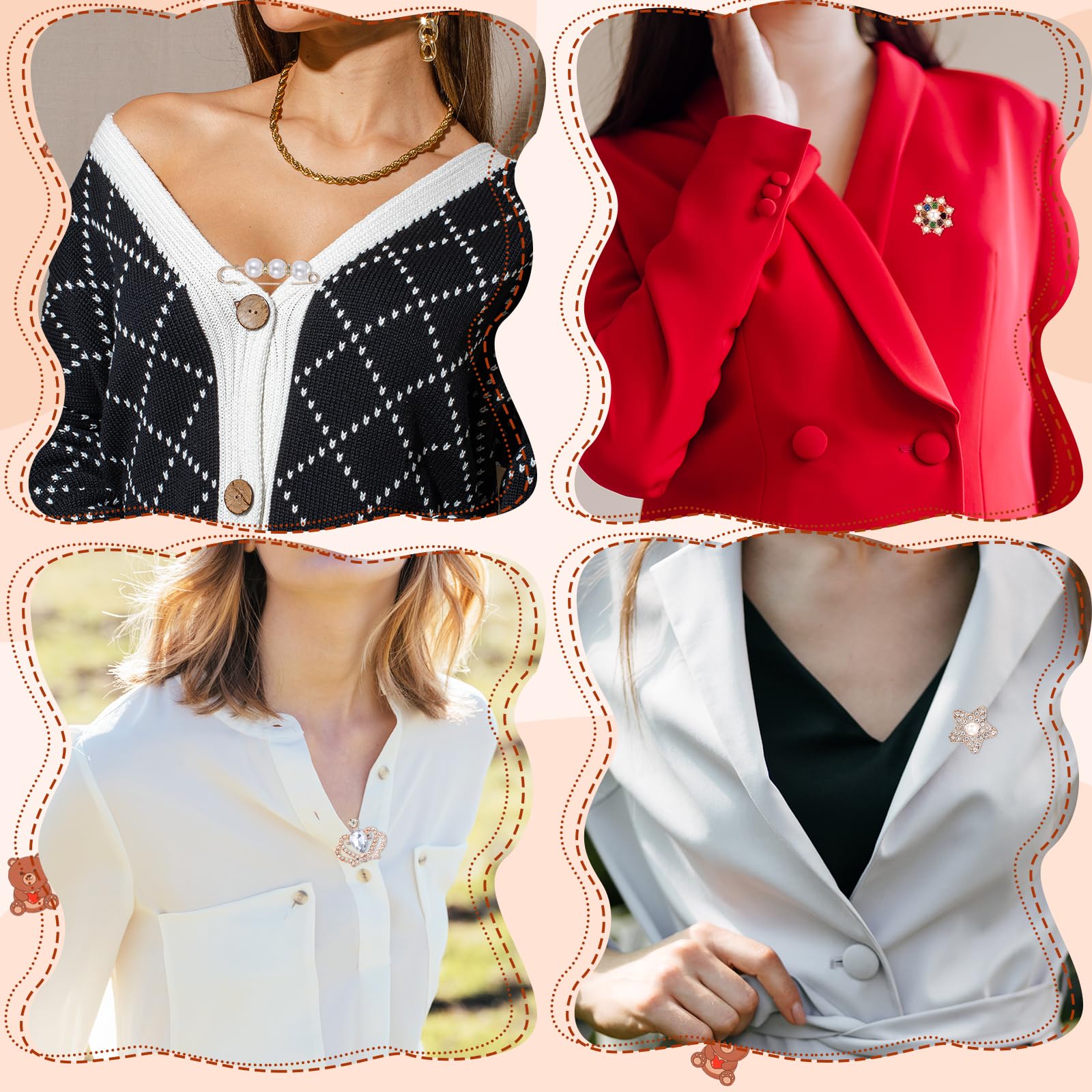 Décoration Vêtement Broches Strass Pour Col - 2 Épingles à Nourrice Décoratives Or Et Argent Pince Fantaisie