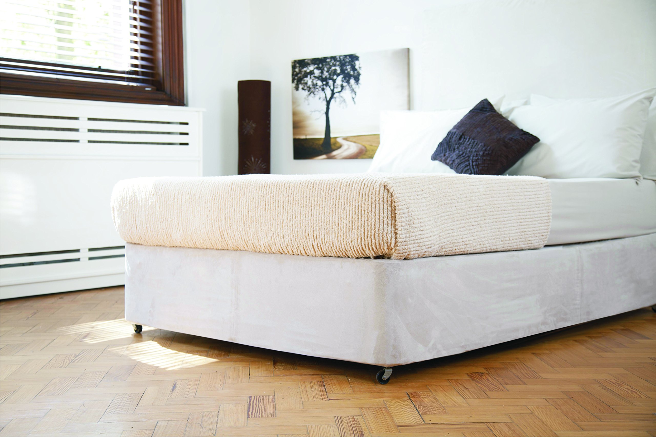 Belledorm Boxspring Cover - transformeer je bed met deze volledig elastische faux suède & stretch wrap-around 4 zijden bedrok (linnen, King/Cal King/Olympic Queen