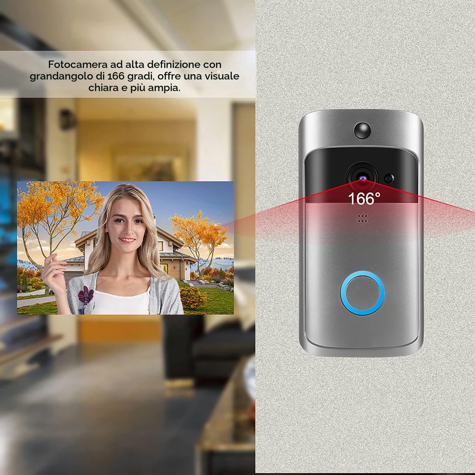 Ejoyous Videocitofono Campanello Videocamera Wireless, Smart Wifi Videocitofono Campanello A Infrarossi Wireless di Accesso Citofono Telecamera Porta, Telecomando per Cellulare