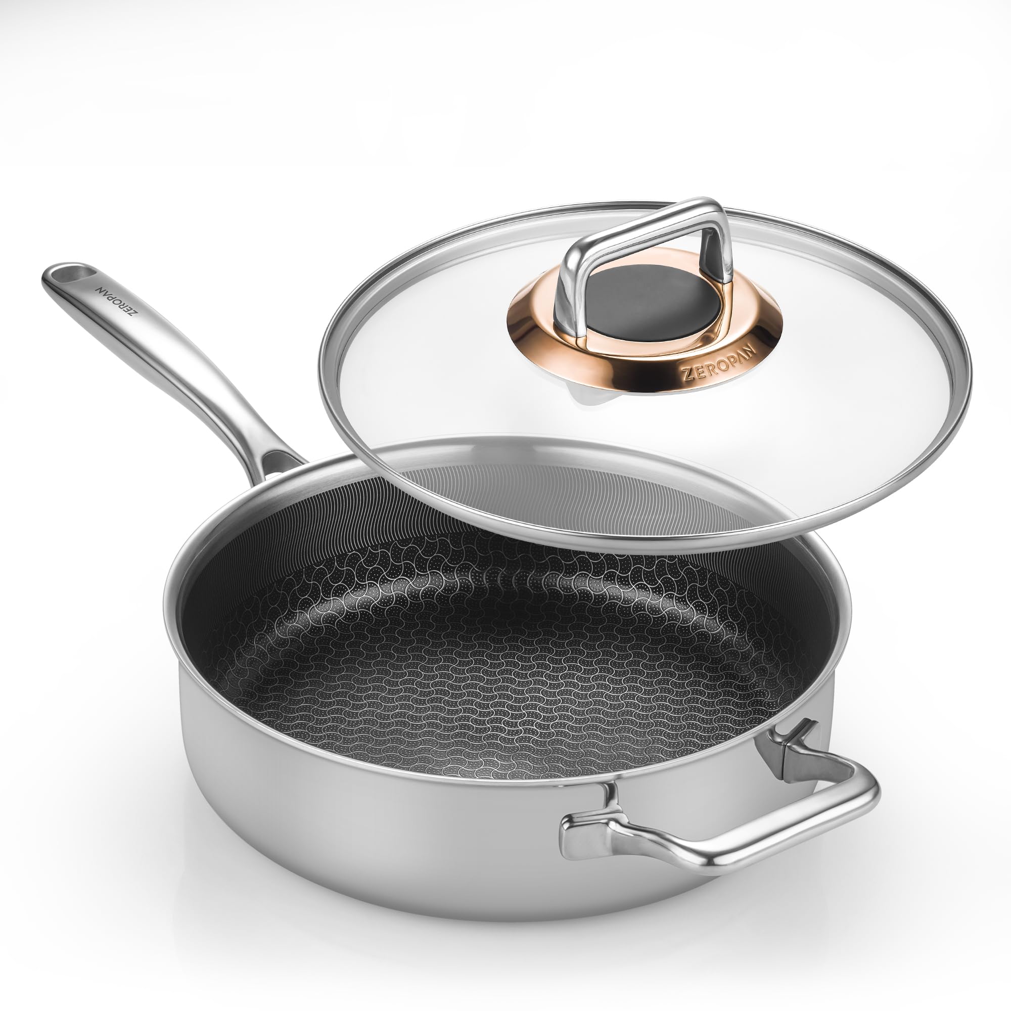Tiefe Bratpfanne mit Deckel 28cm, Bratpfanne Antihaftbeschichtet, kühl bleibender Griff, spülmaschinenfest, frei von PFAS, PFOA und PTFE, ofenfest bis 260 °C, kompatibel mit allen Herdarten