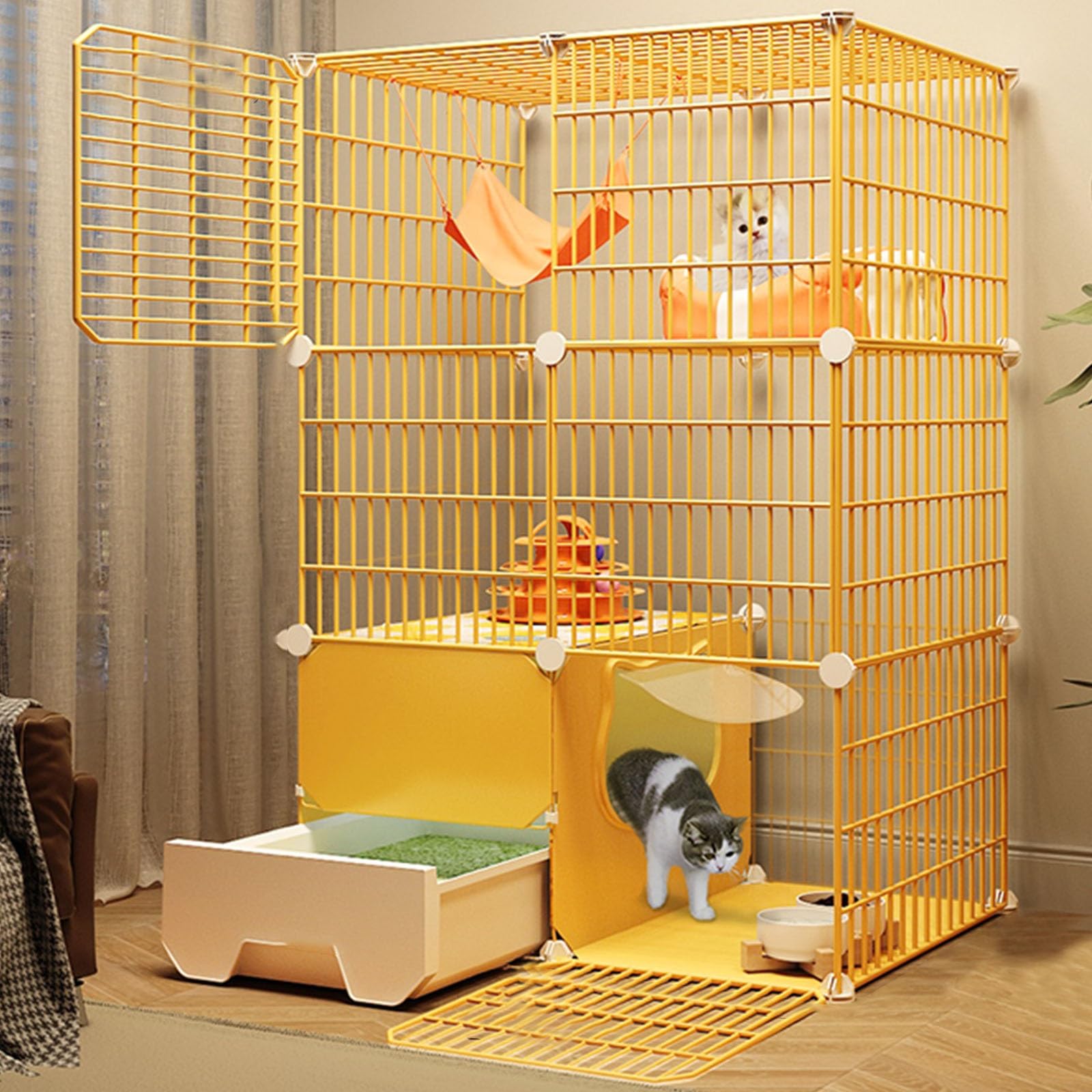 Cat Cages Indoor with Litter Box fit 2 Cats Large Exercise Place Ideal DIY Cat Playpen for Cat and Small Animals Two Models(75 * 49 * 109cm)