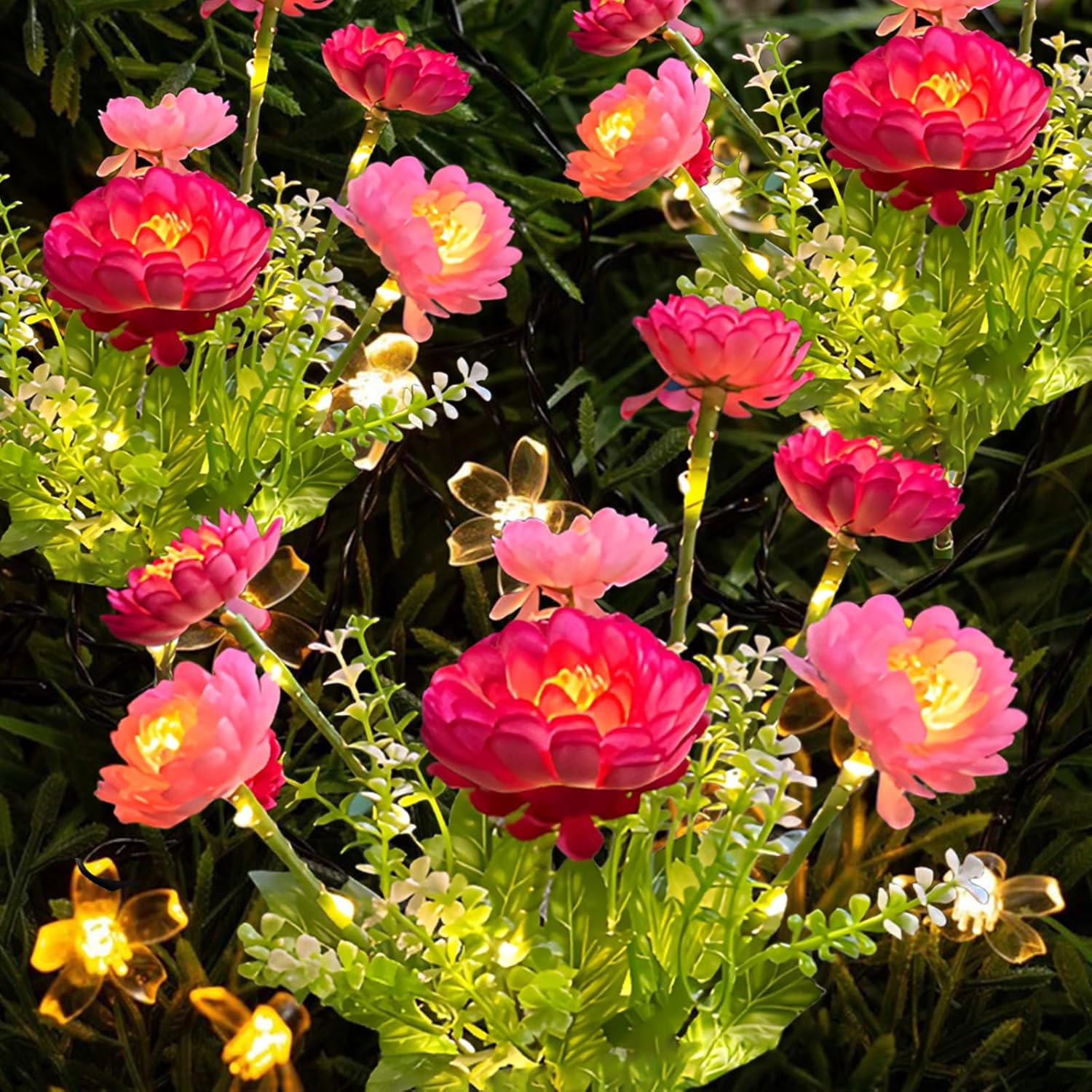 3-Pack Solar Garden Lights – 21 Solar Snow Lotus Flowers, Waterproof Auto On/Off Pathway Lights for Yard, Walkway, Patio & Cemetery Decor (Red)