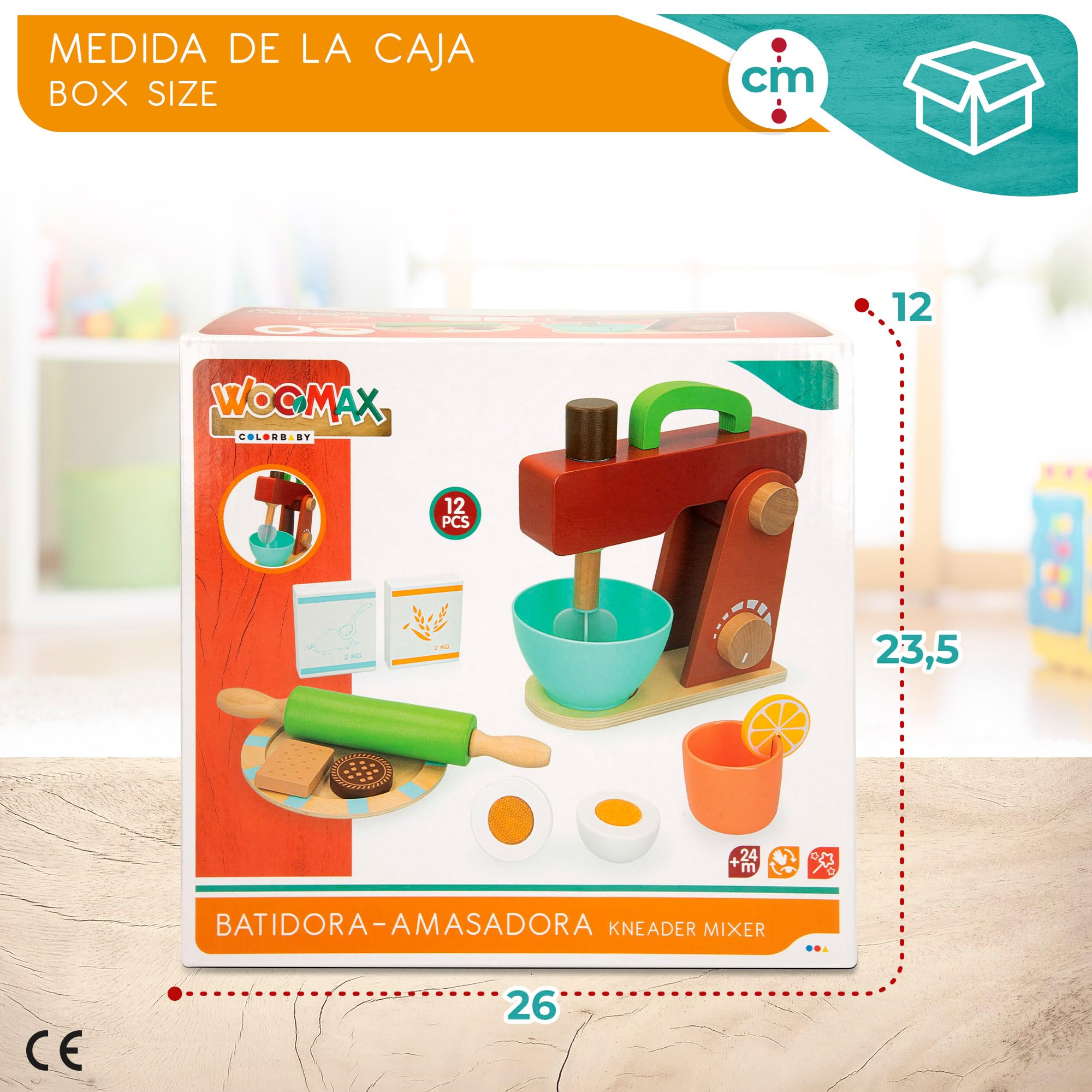 WOOMAX, Frullatore di Legno Giocattolo, 11 Accessori, Elettrodomestico del giocattolo, Macchina per impastare, Accessori Cucina, Giochi educativi, Giocattoli bambini 2 anni, Regali di compleanno
