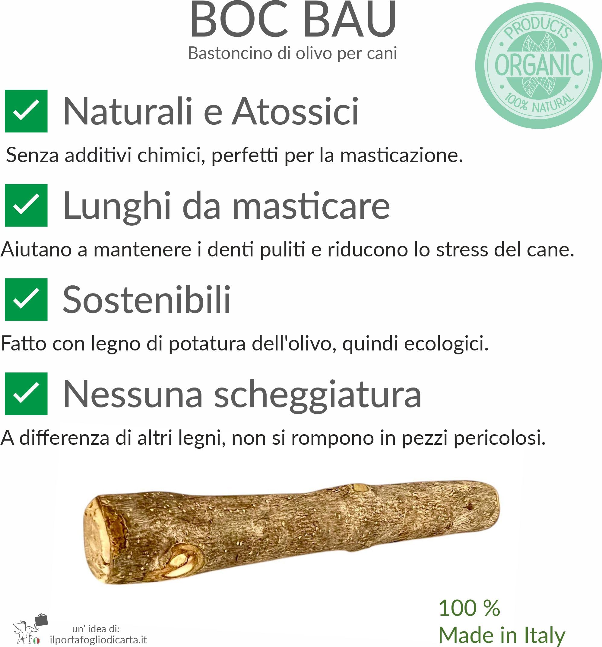 BOC BAU - 3 pz - Bastone di olivo per cani da masticare e rosicchiare in Legno (Small)